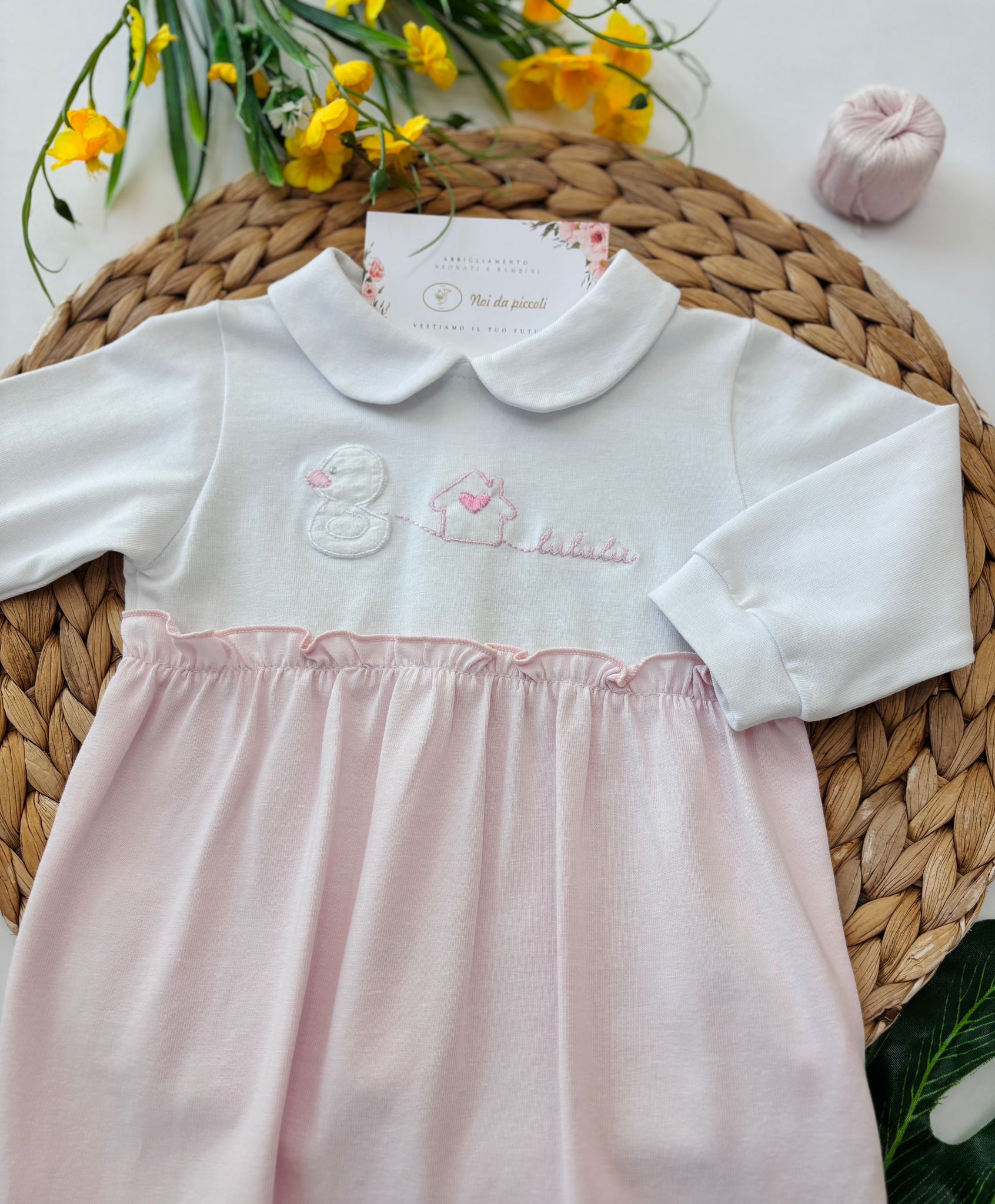 TUTINA IN COTONE BIANCO ROSA - Noi da piccoli