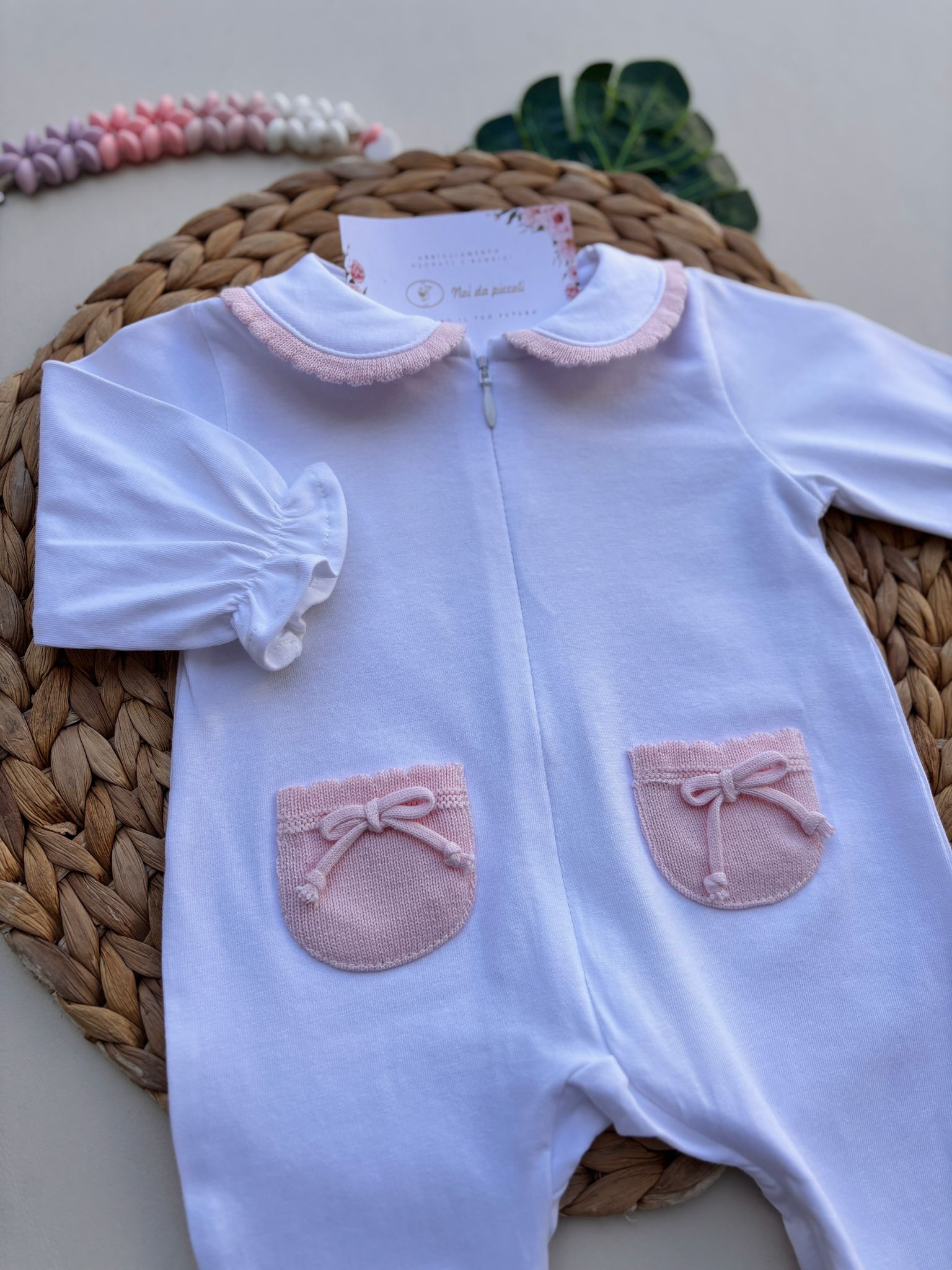 TUTINA IN COTONE BIANCO ROSA - Noi da piccoli