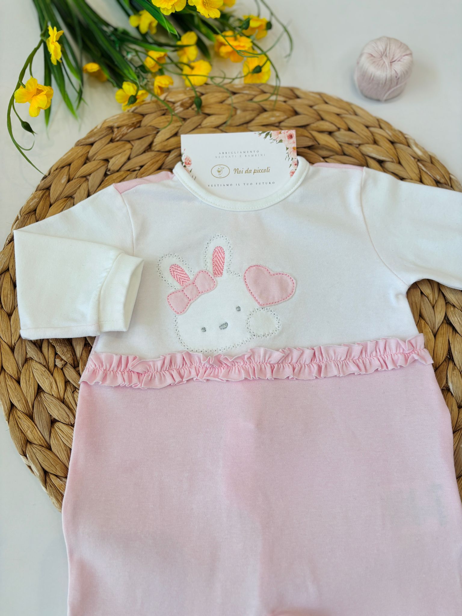 TUTINA IN COTONE BICOLOR CON CONIGLIETTO BIANCO ROSA - Noi da piccoli