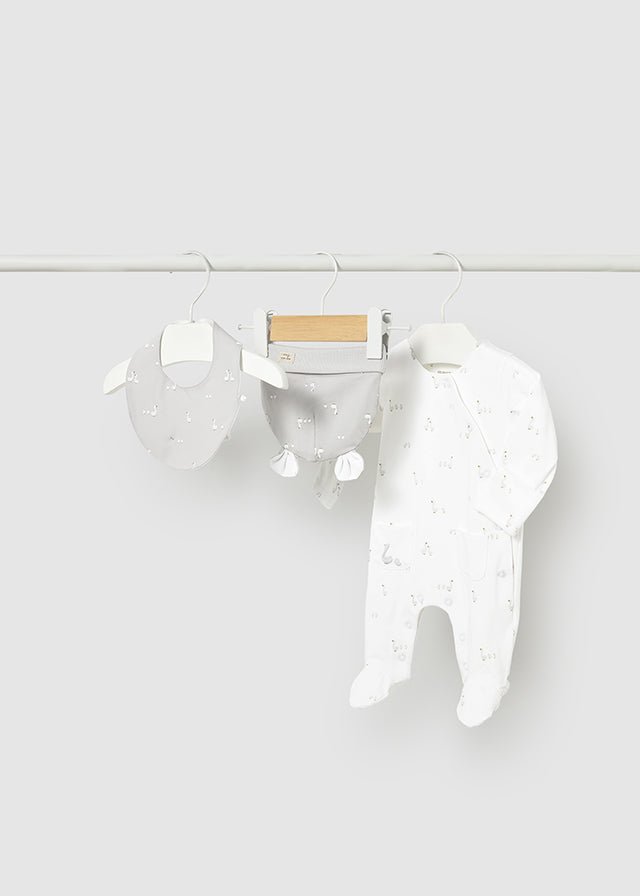 TUTINA IN COTONE CON BAVETTA E CAPPELLINO OCHETTA BLANCO - Noi da piccoli