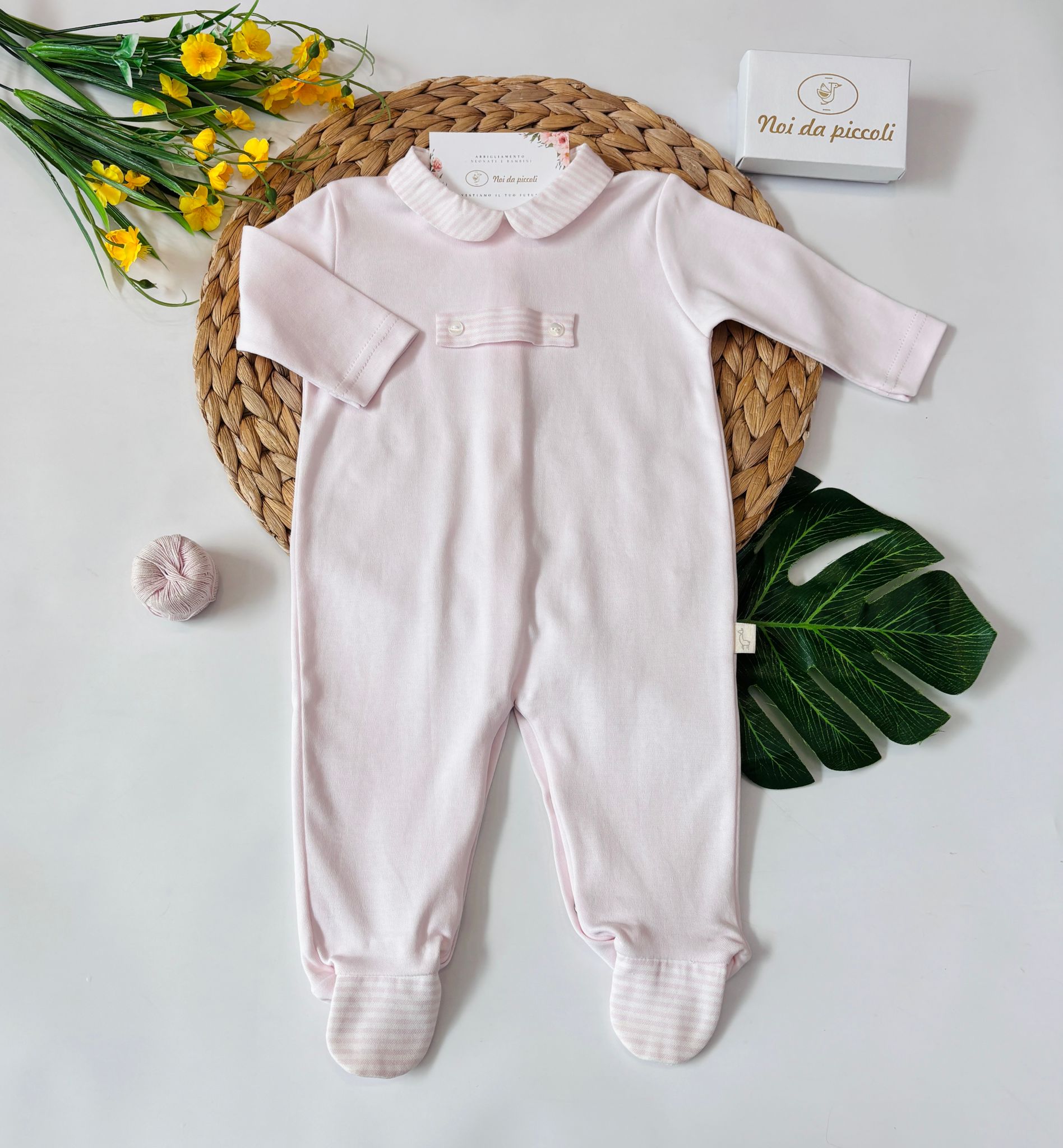 TUTINA IN COTONE CON COLLETTO A RIGHE ROSA - Noi da piccoli