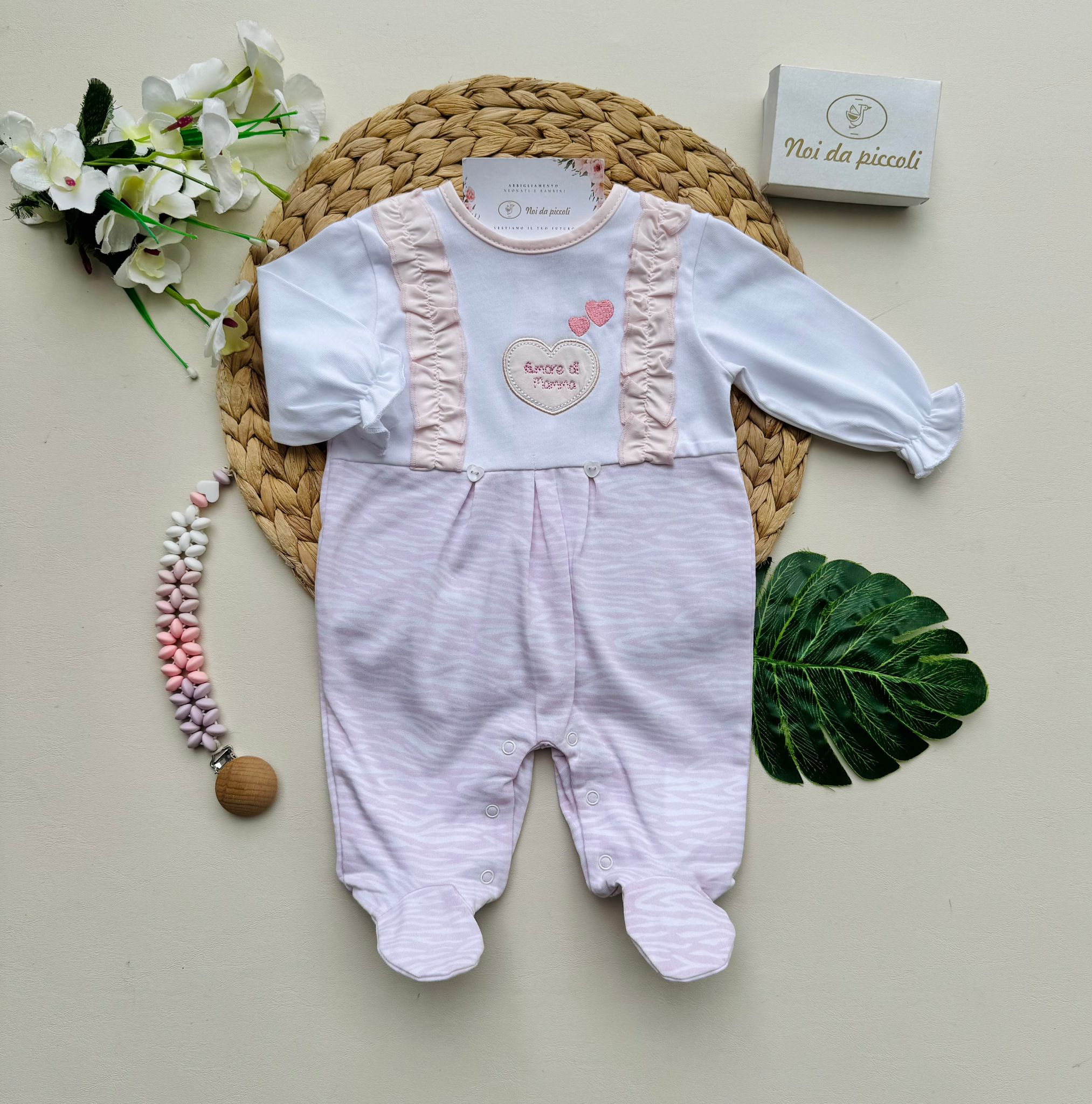 TUTINA IN COTONE CON CUORICINI BIANCO ROSA - Noi da piccoli