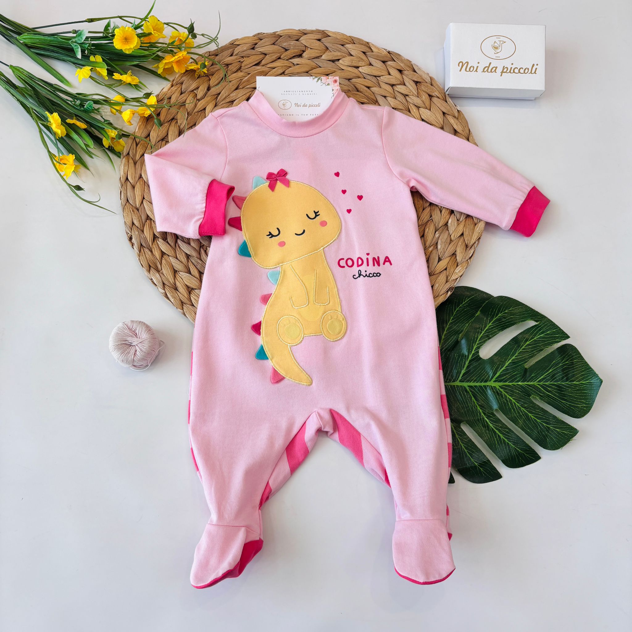 TUTINA IN COTONE CON DINOSAURINA ROSA - Noi da piccoli