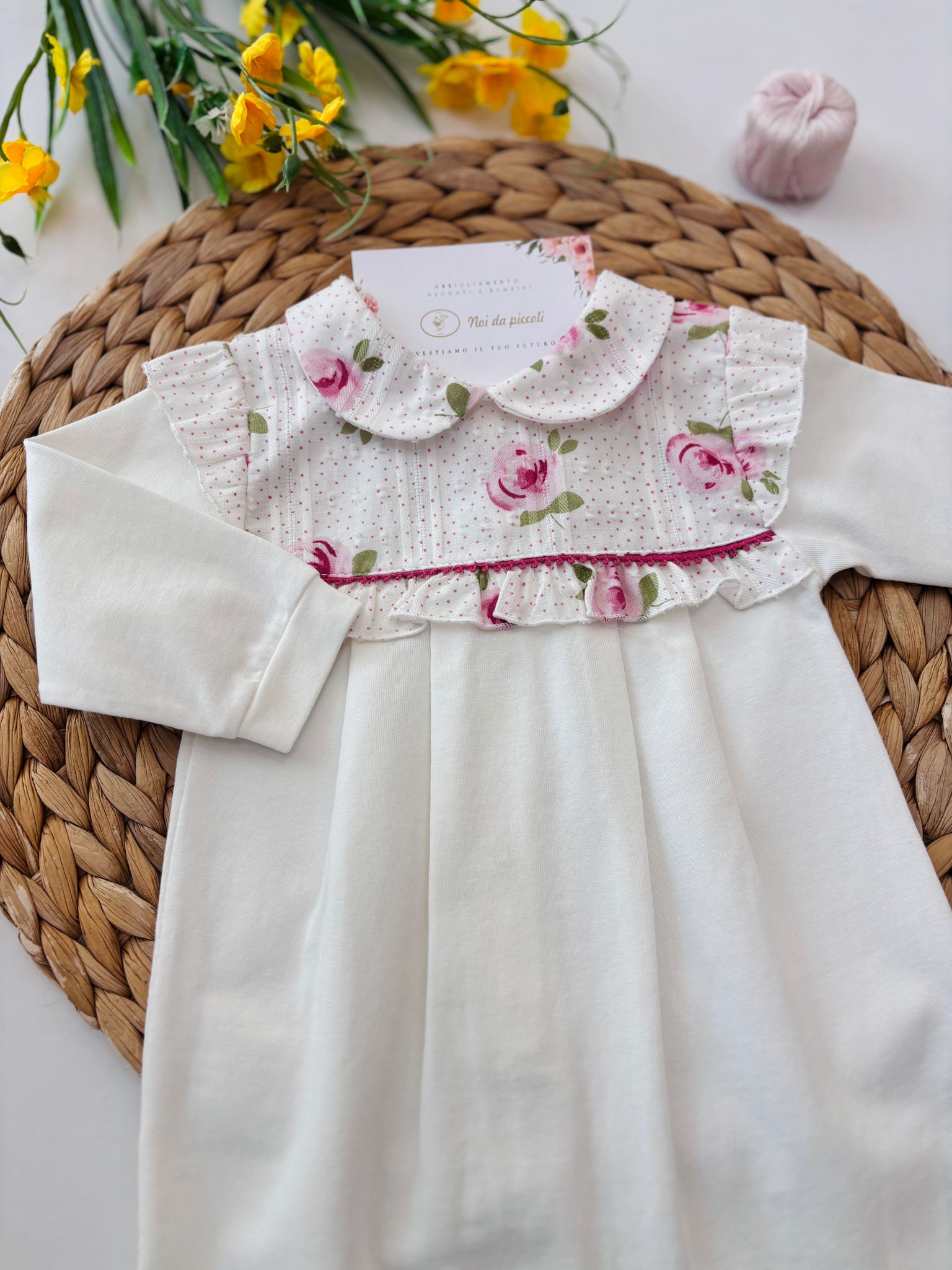 TUTINA IN COTONE CON FIORELLINI BIANCO ROSA - Noi da piccoli