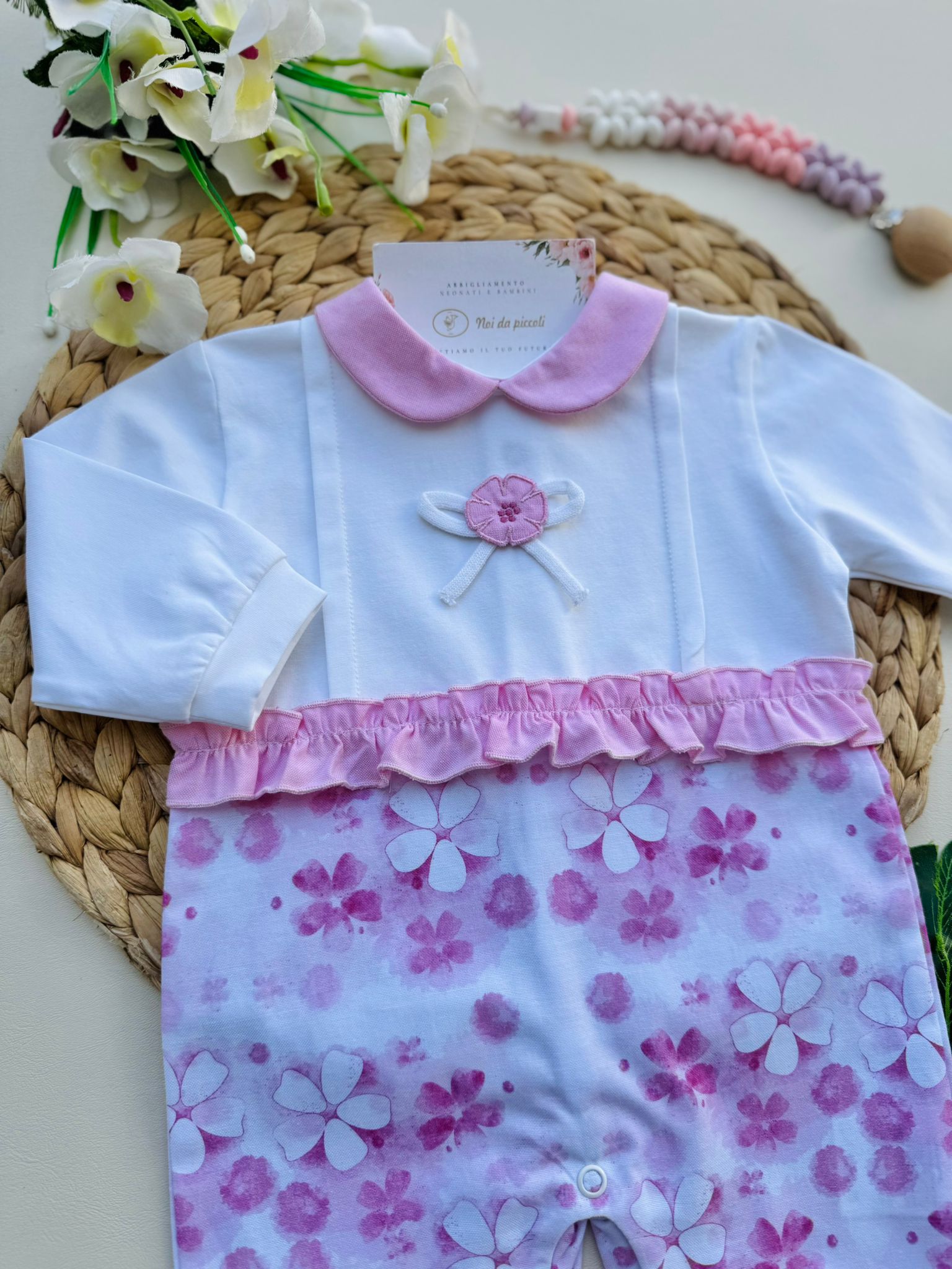 TUTINA IN COTONE CON FIORELLINI BIANCO ROSA - Noi da piccoli
