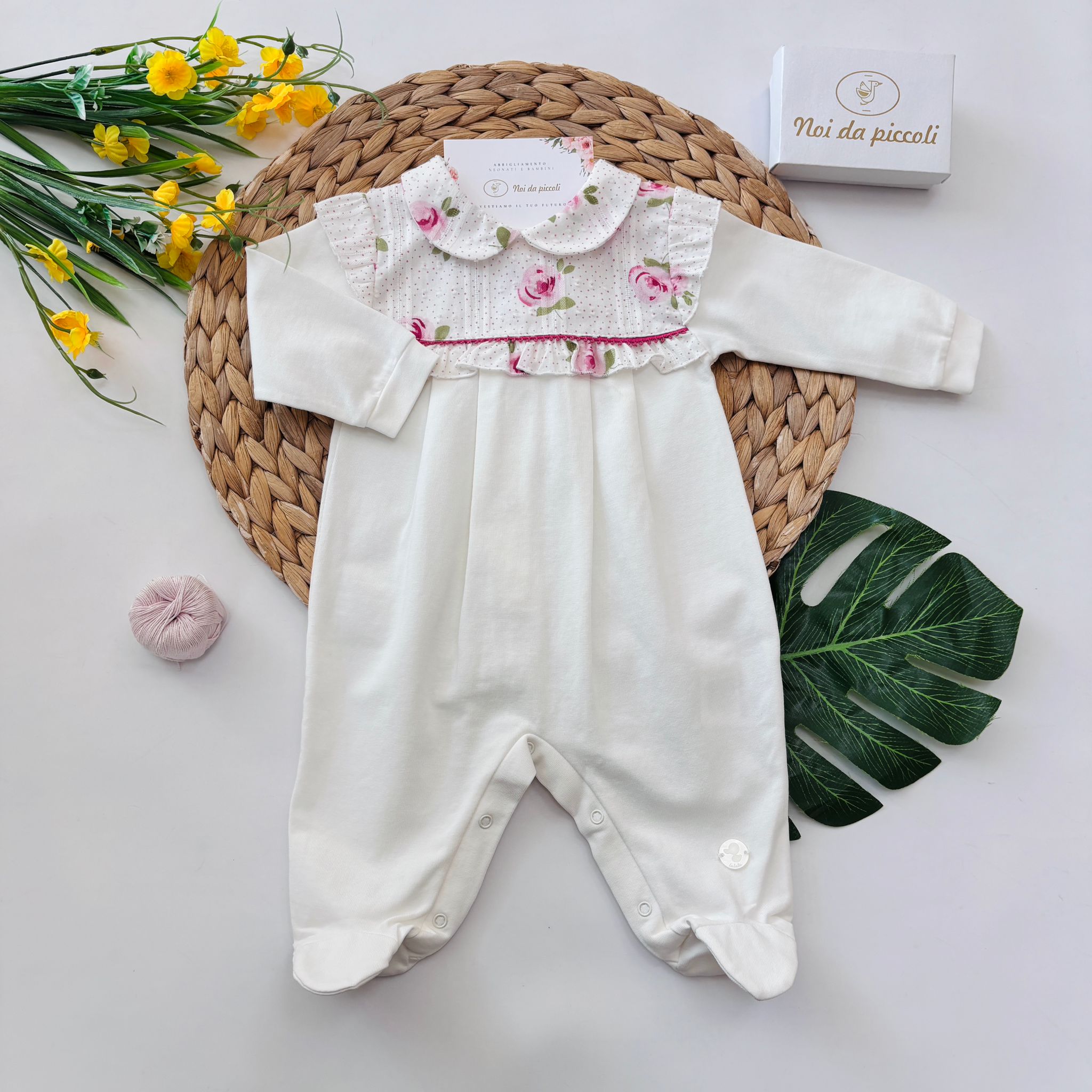 TUTINA IN COTONE CON FIORELLINI BIANCO ROSA - Noi da piccoli