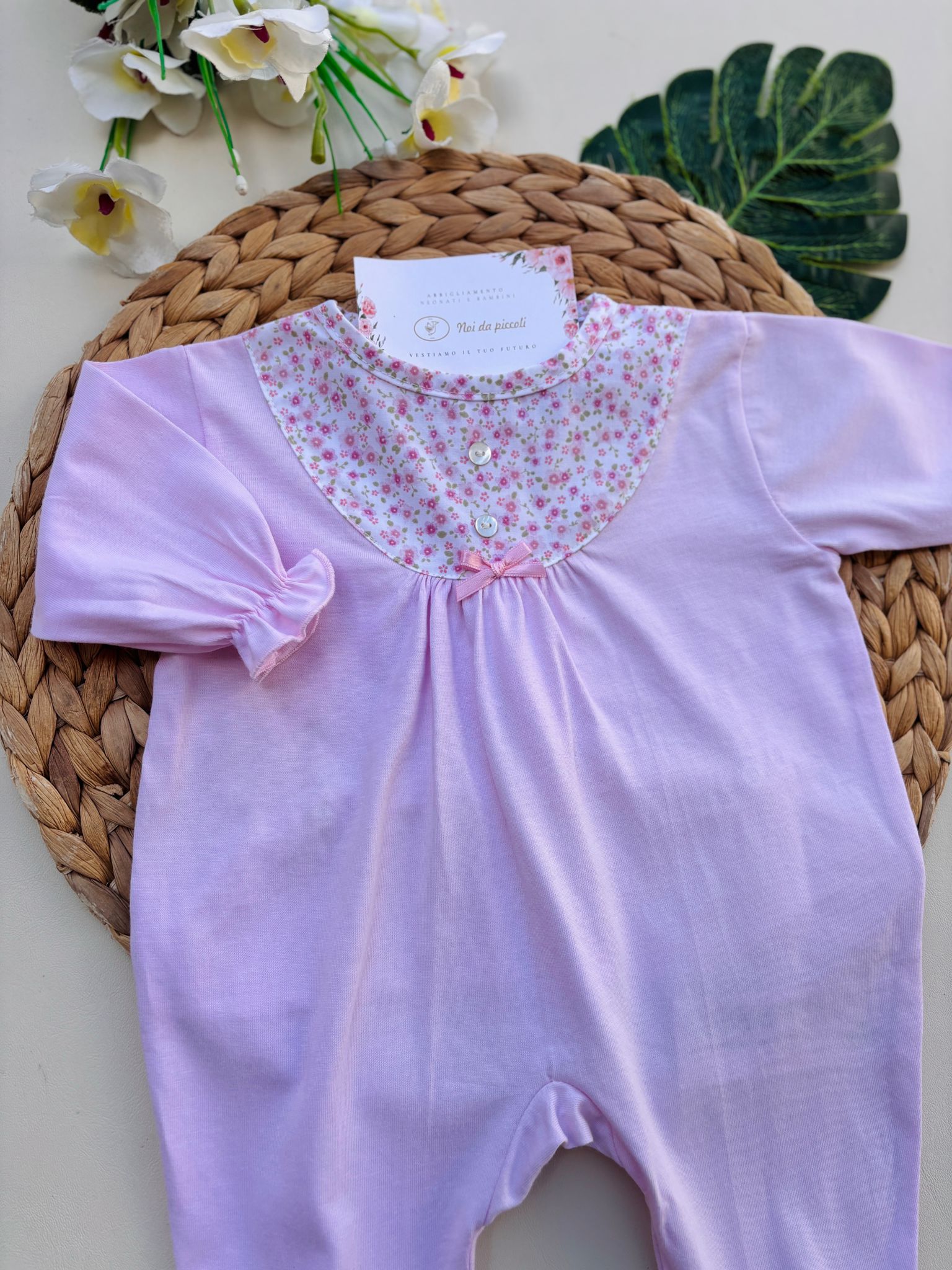 TUTINA IN COTONE CON FIORELLINI ROSA - Noi da piccoli
