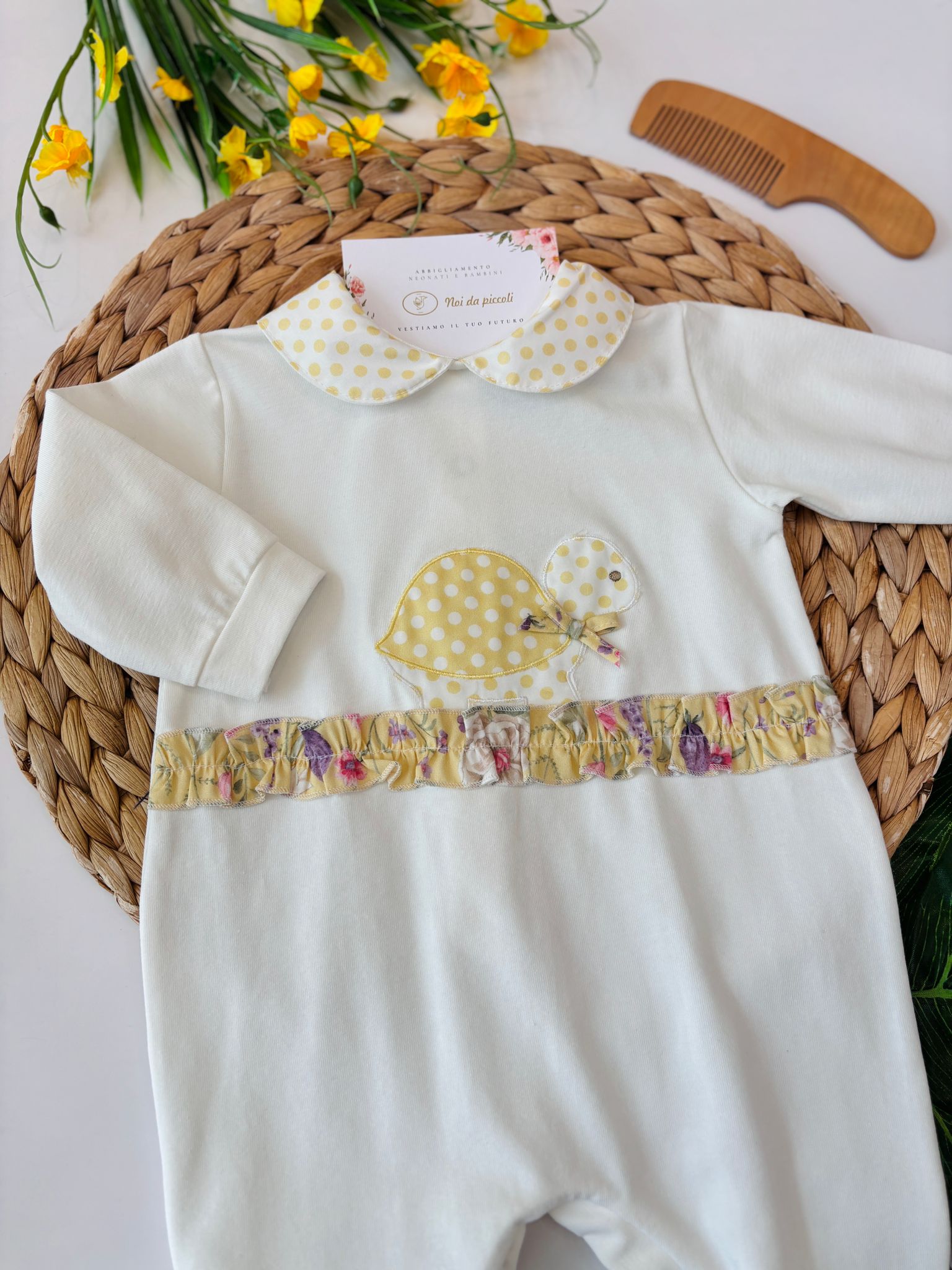TUTINA IN COTONE CON POIS BIANCO GIALLO - Noi da piccoli