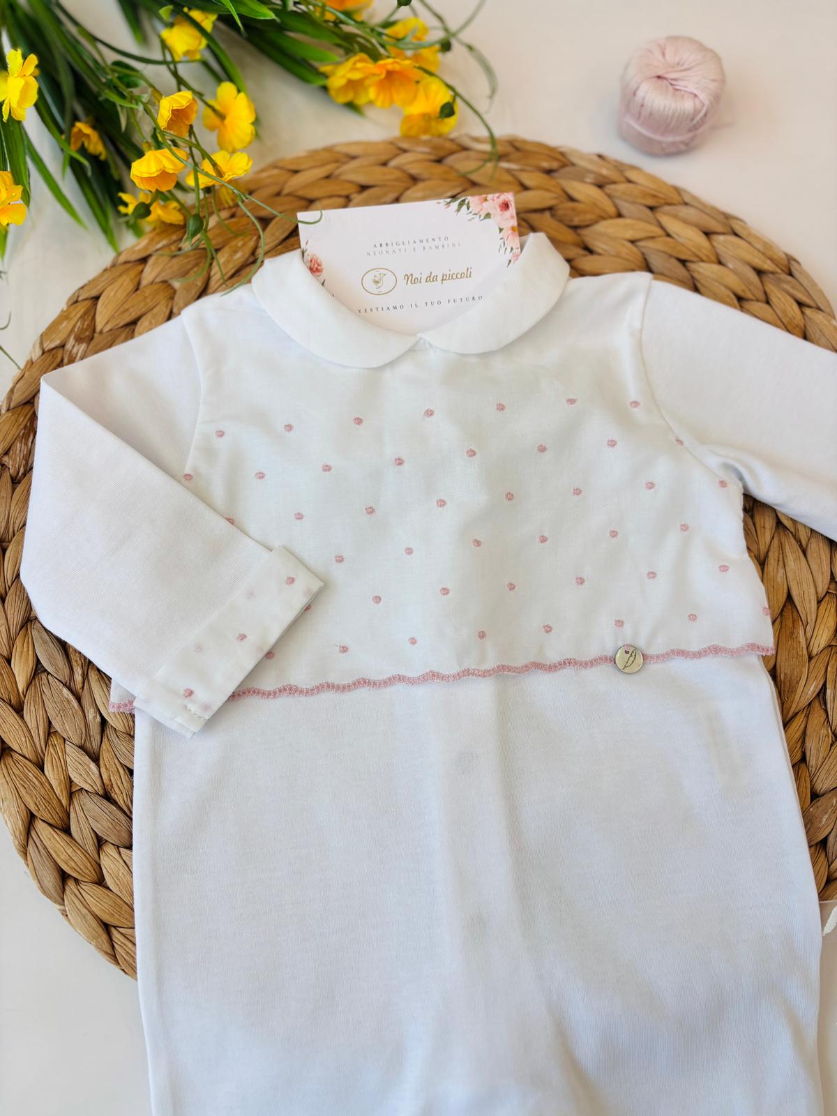 TUTINA IN COTONE CON PUNTINI NELLA PARTE SUPERIORE BIANCO ROSA - Noi da piccoli