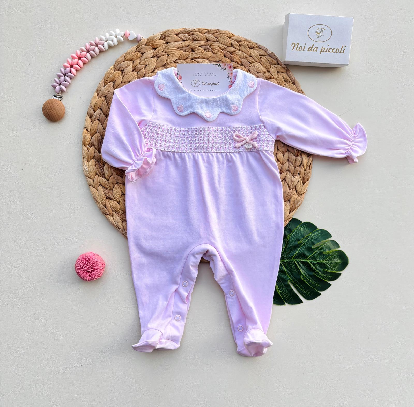 TUTINA IN COTONE CON RICAMI ROSA - Noi da piccoli