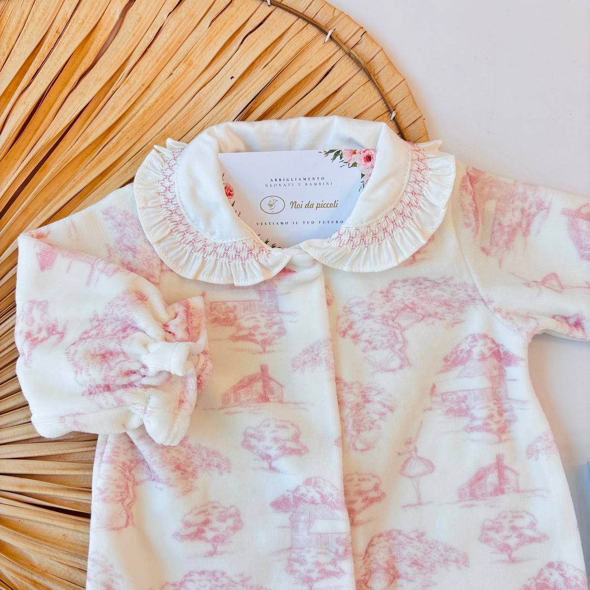 TUTINA IN VELLUTO CON COLLETTO CON PUNTO SMOCK ROSA - Noi da piccoli