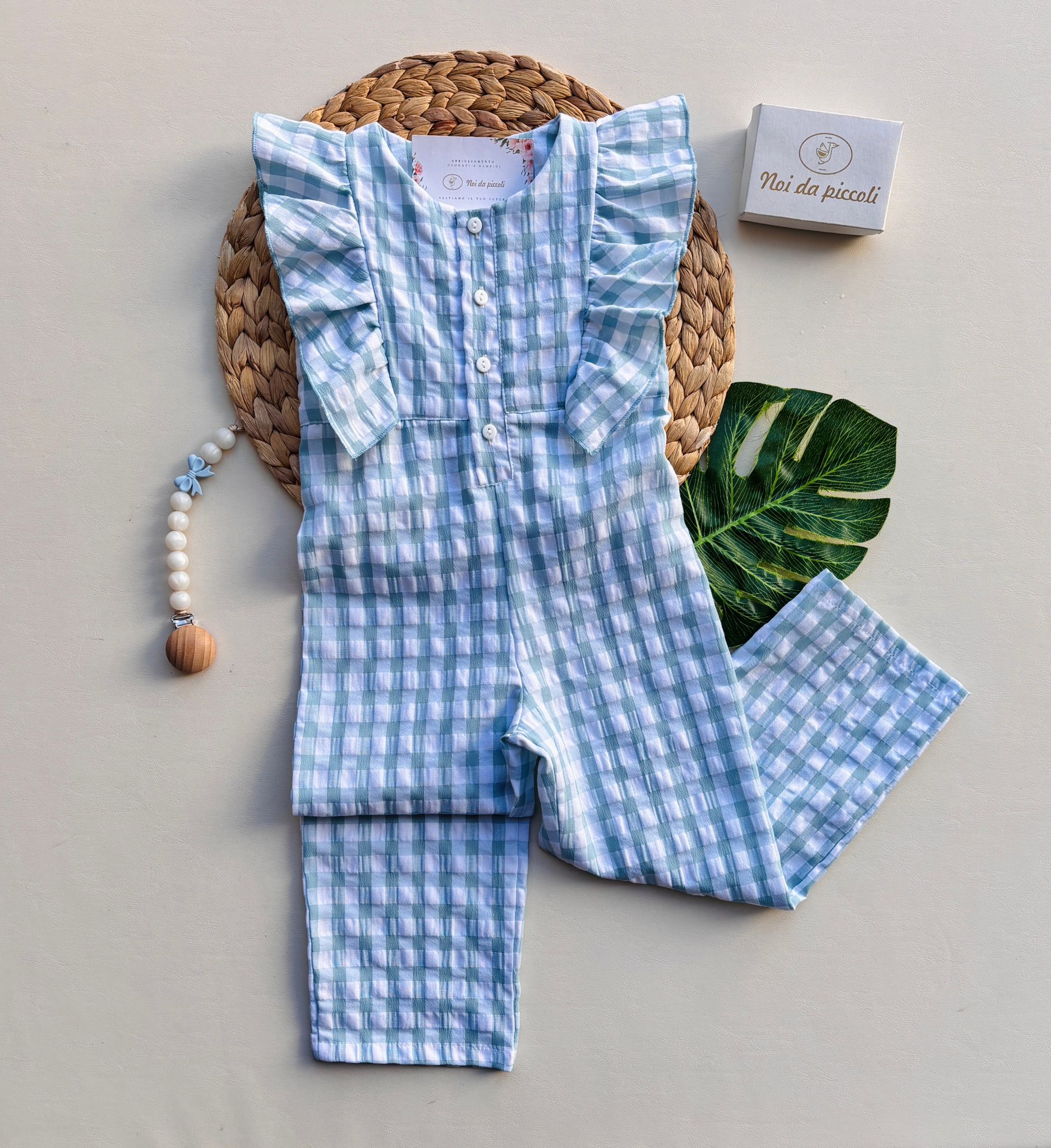 TUTINA INTERA IN COTONE A QUADRONI CON MANICHE A SBUFFO NUBE - Noi da piccoli