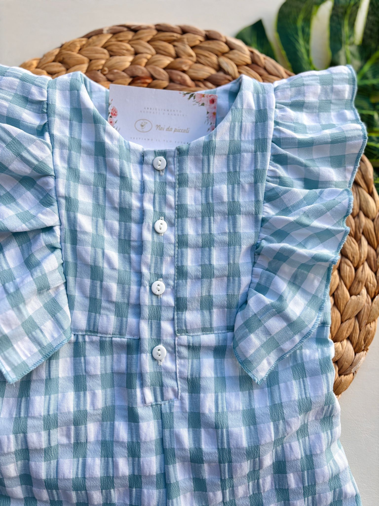 TUTINA INTERA IN COTONE A QUADRONI CON MANICHE A SBUFFO NUBE - Noi da piccoli