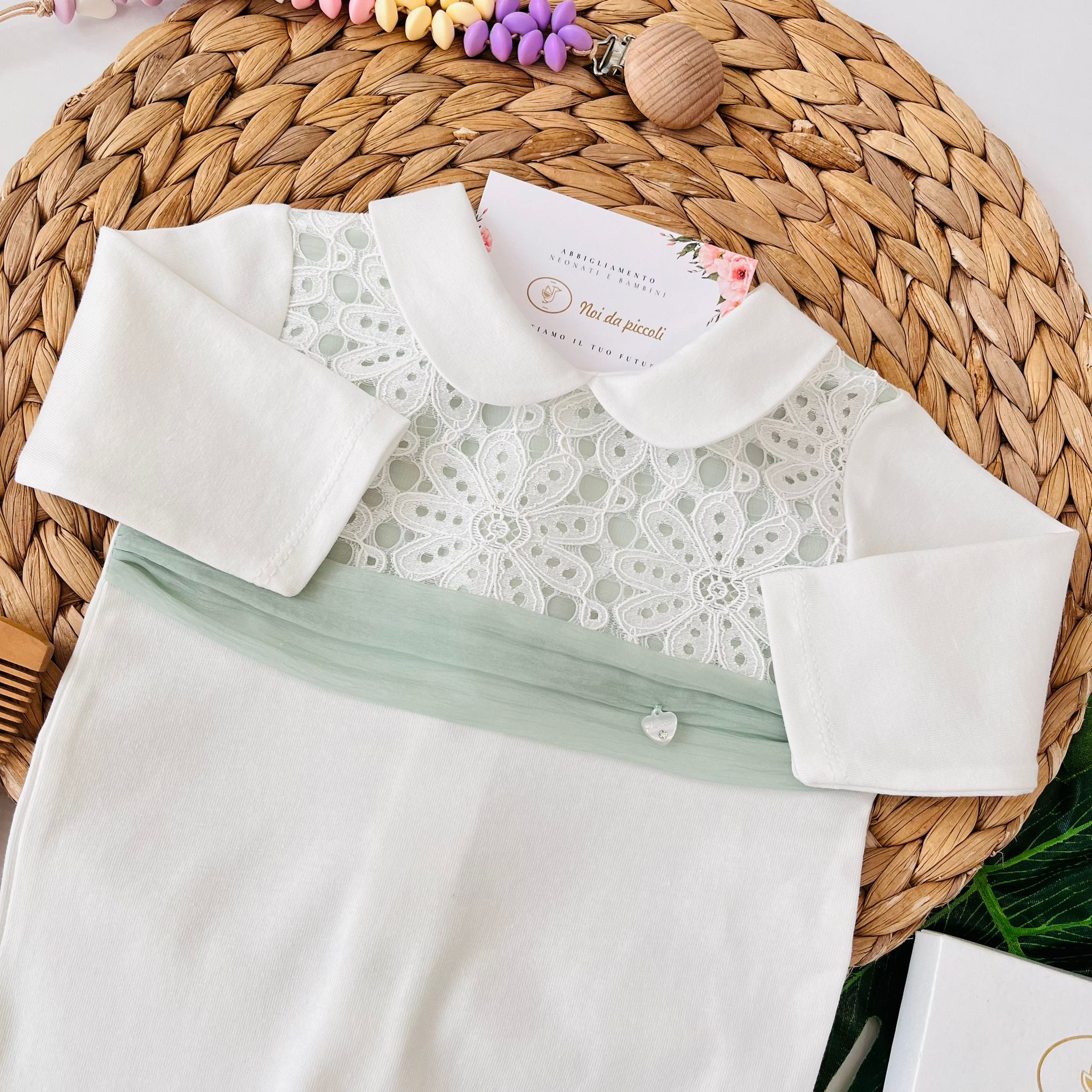 TUTINA MACRAME' 100 % COTONE BIANCO VERDE - Noi da piccoli