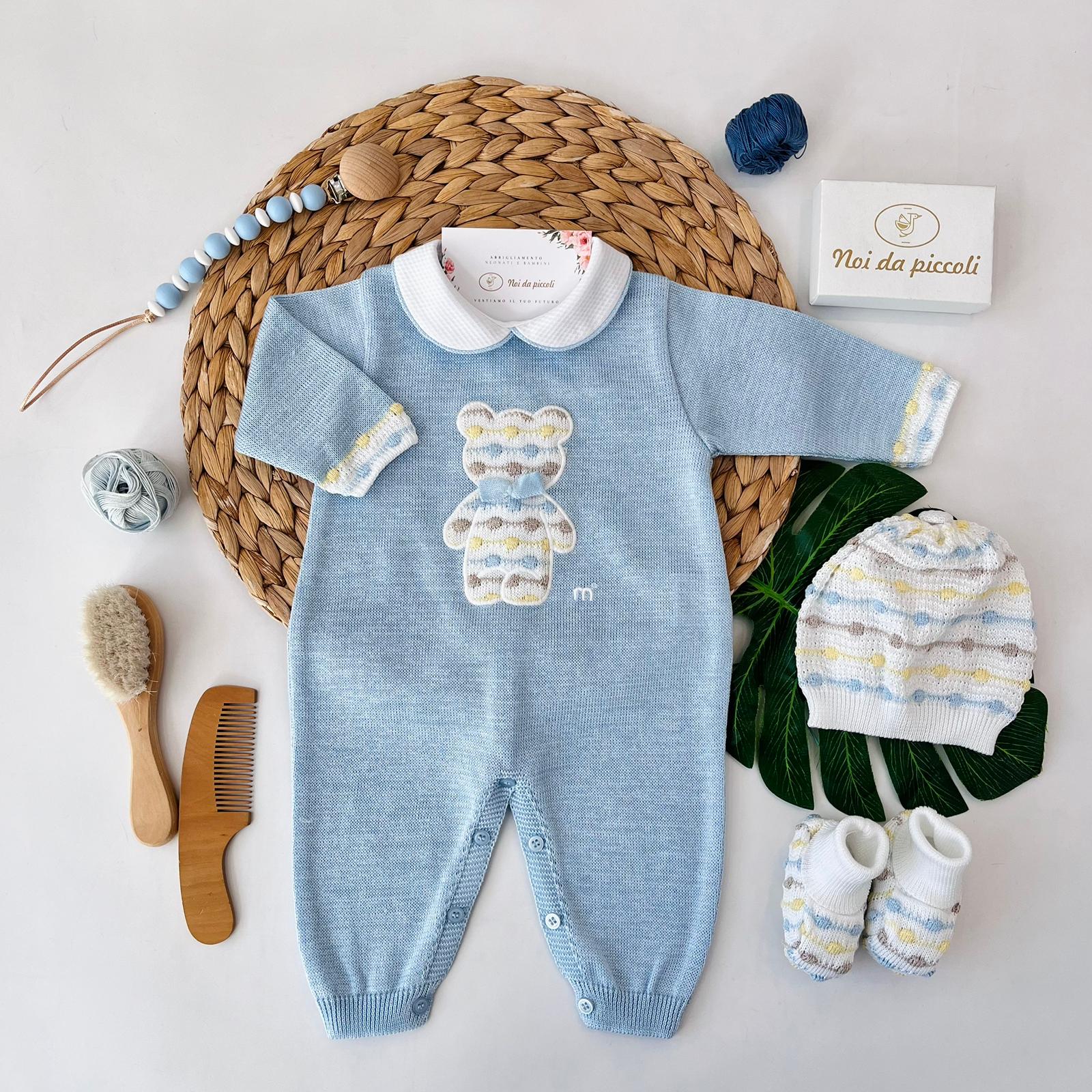 TUTINA ORSETTO CON PARURE 100% FILO DI COTONE POLVERE MULTICOLOR - Noi da piccoli