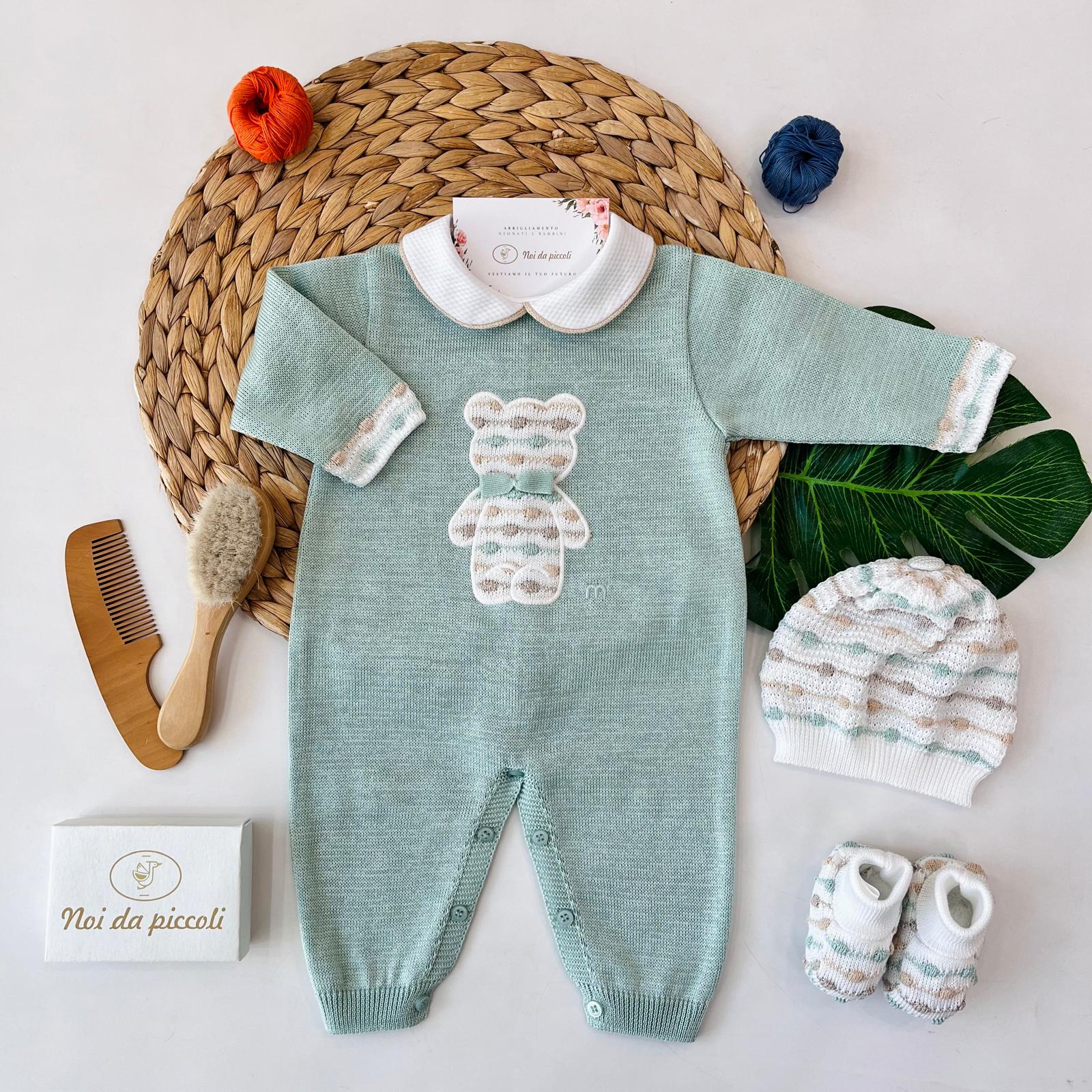 TUTINA ORSETTO PARURE 100% FILO DI COTONE SALVIA MULTICOLOR - Noi da piccoli