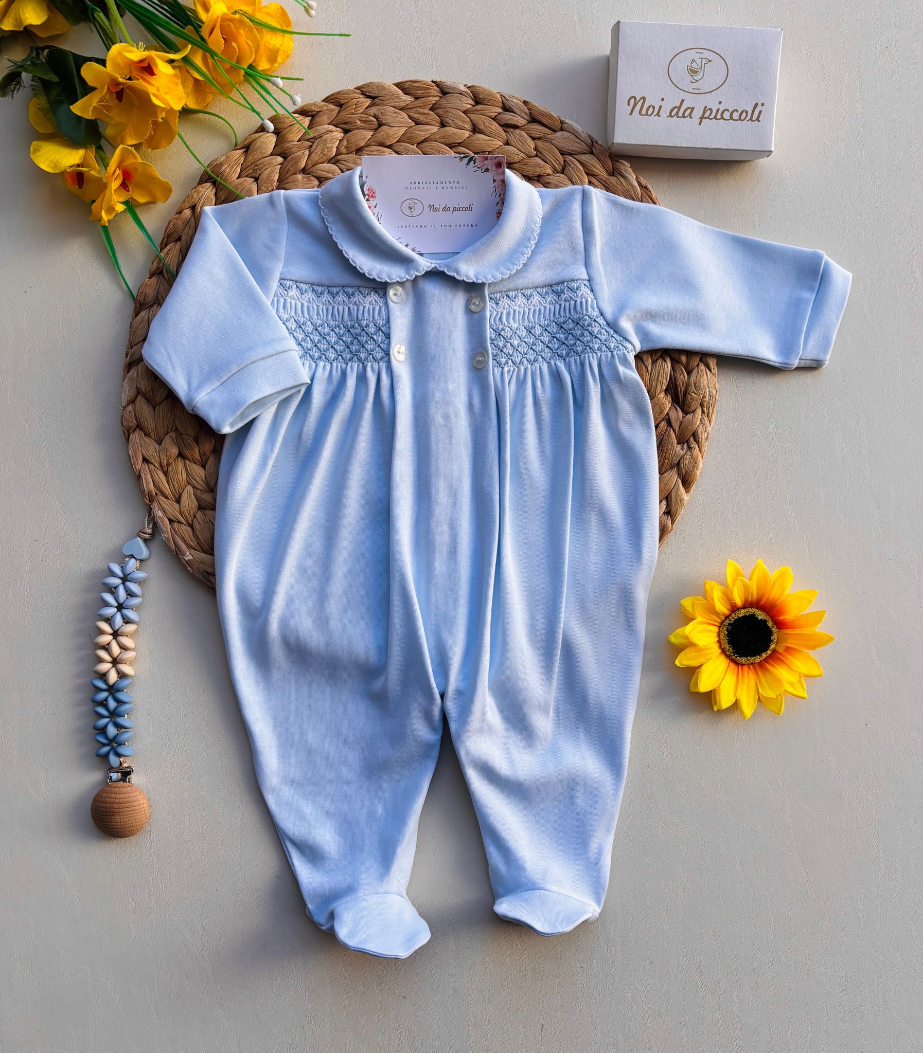 TUTINA PUNTO SMOK E 4 BOTTONI COTONE CALDO CIELO - Noi da piccoli