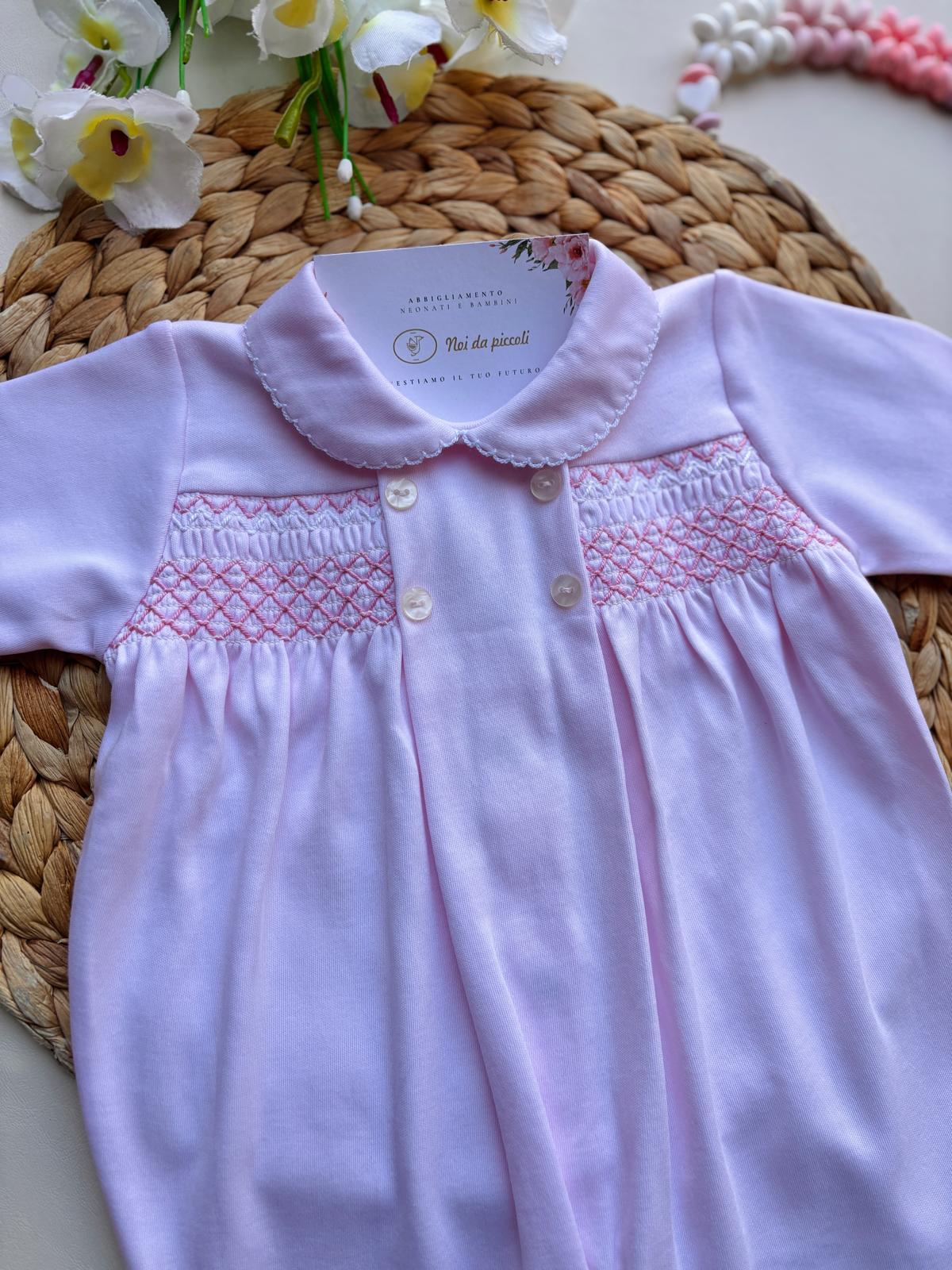 TUTINA PUNTO SMOK E 4 BOTTONI COTONE CALDO ROSA - Noi da piccoli