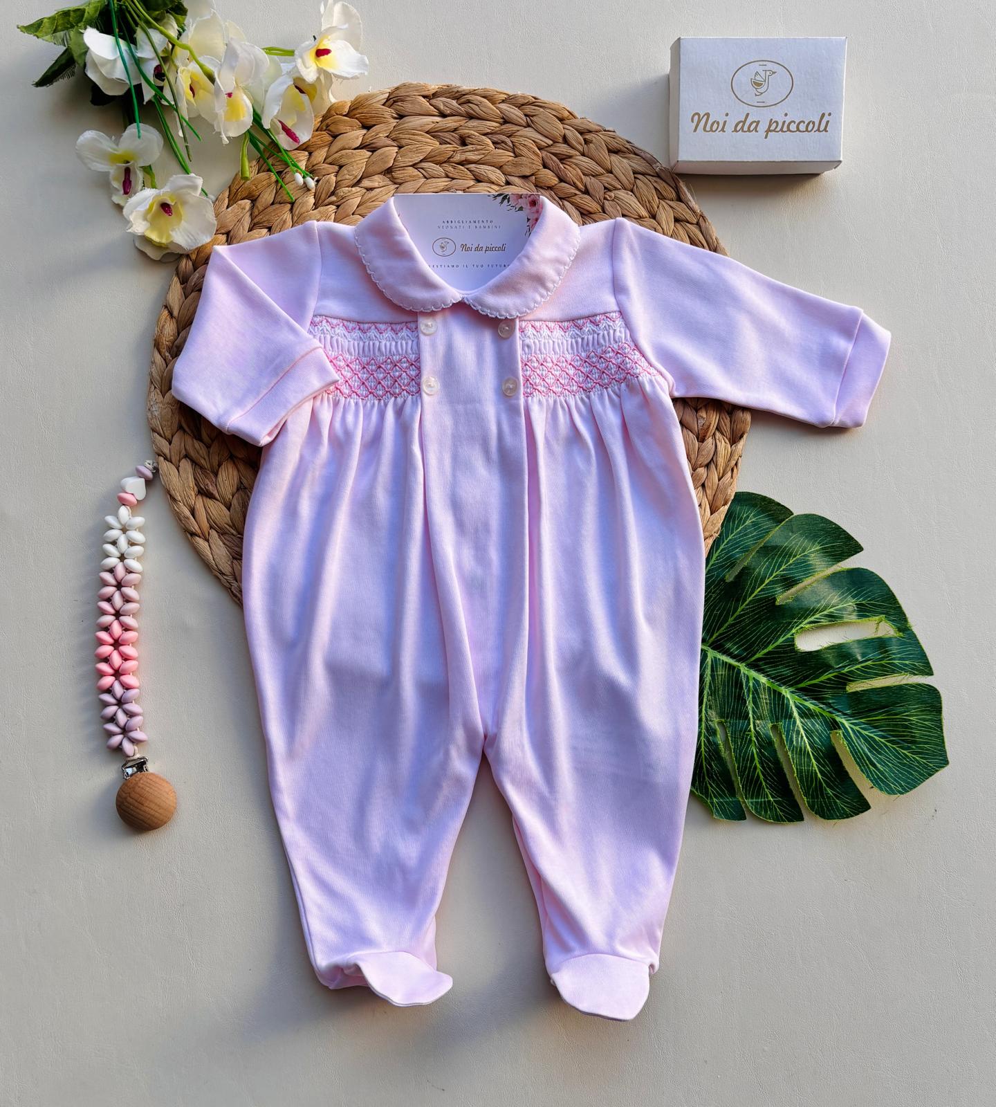 TUTINA PUNTO SMOK E 4 BOTTONI COTONE CALDO ROSA - Noi da piccoli