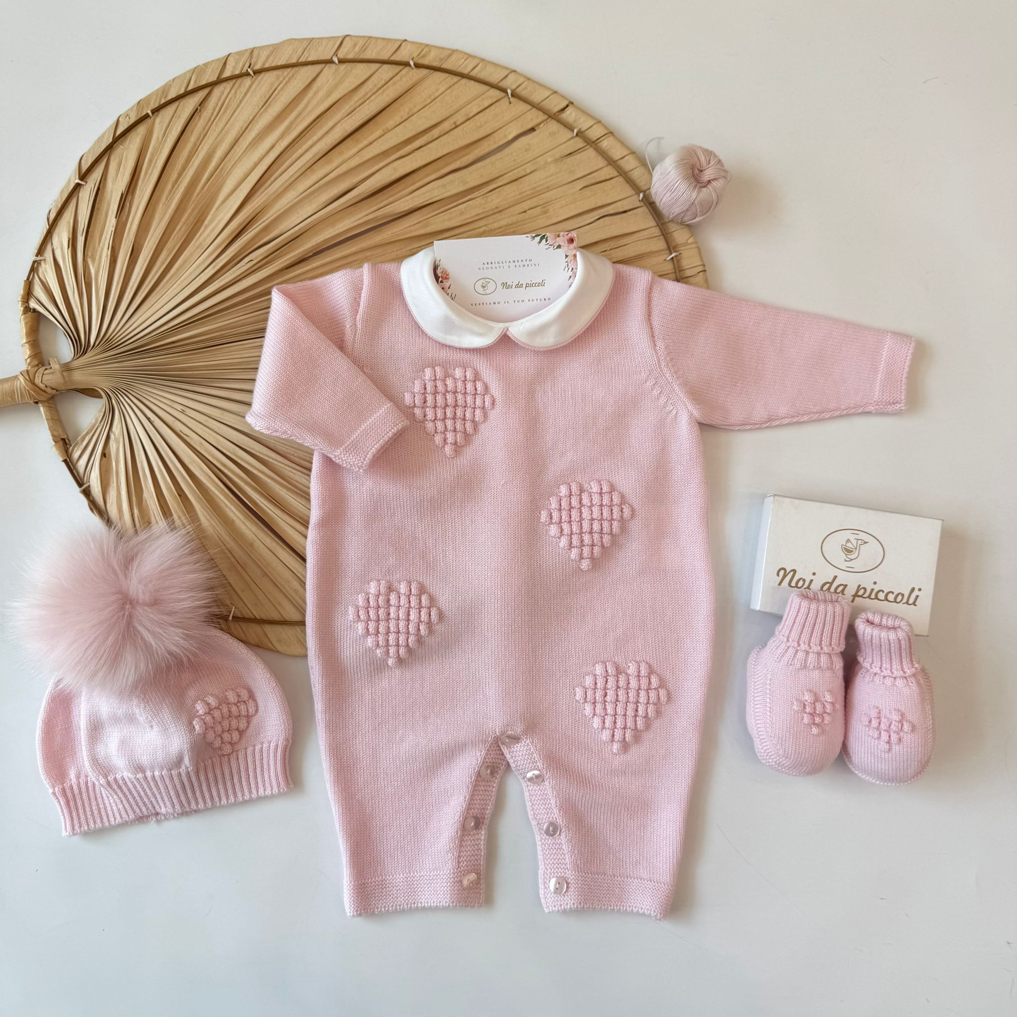 TUTINA CON PARURE 100% PURA LANA MERINO EXTRAFINE ROSA