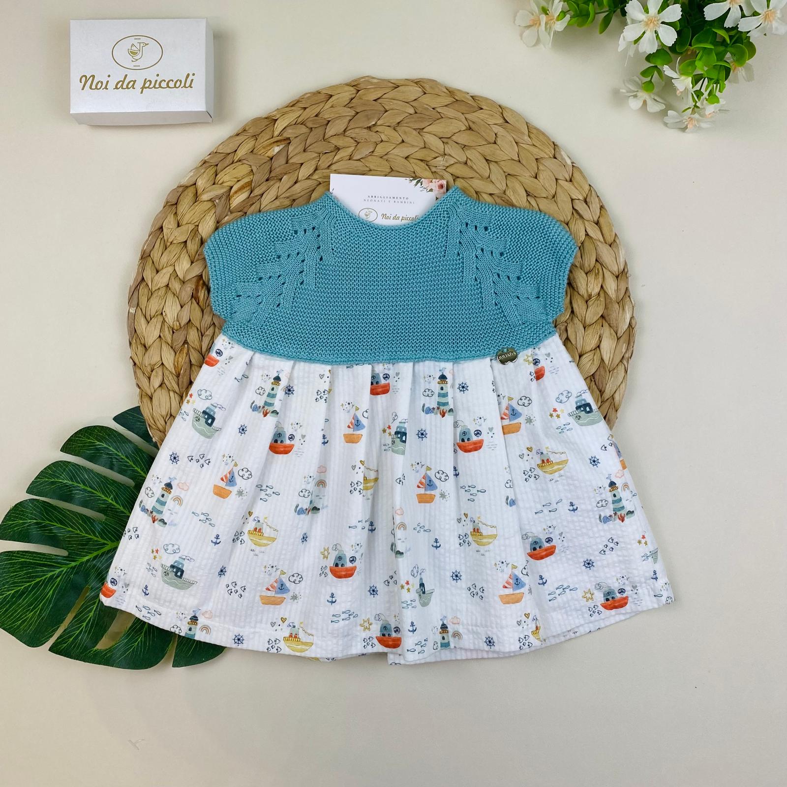 VESTINA 100 % COTONE FANTASIA E VERDE ACQUA - Noi da piccoli