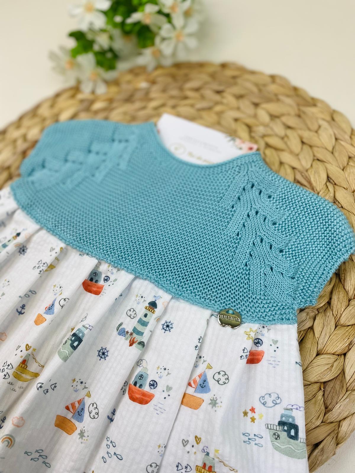 VESTINA 100 % COTONE FANTASIA E VERDE ACQUA - Noi da piccoli