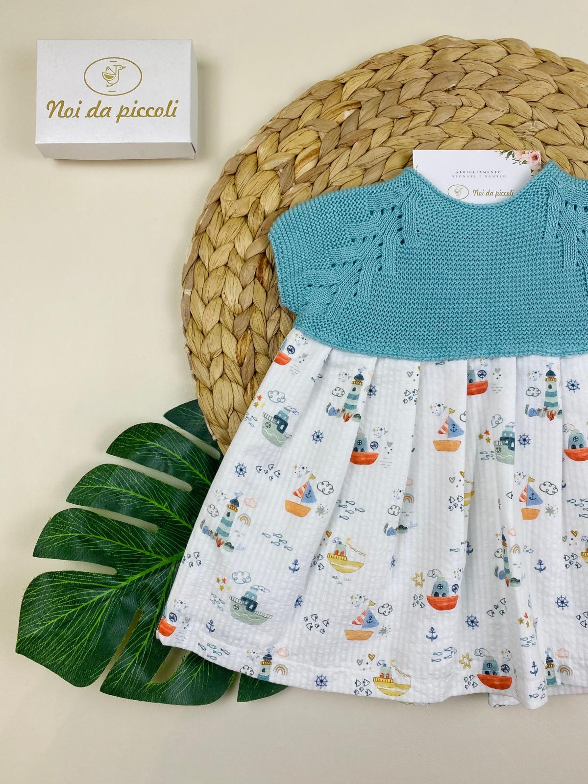 VESTINA 100 % COTONE FANTASIA E VERDE ACQUA - Noi da piccoli