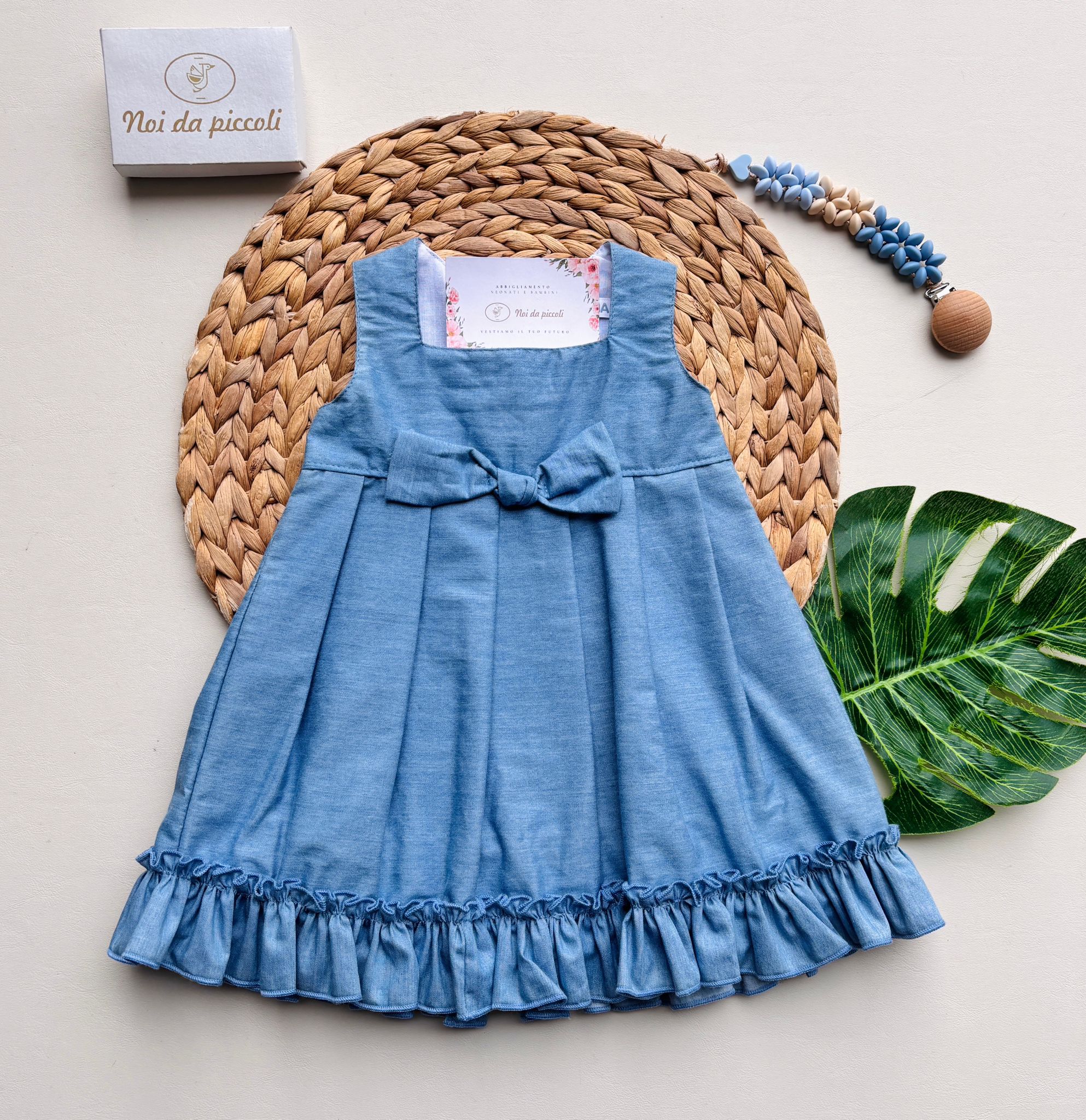 VESTINA A GIRO MANICA IN COTONE CON FIOCCHETTO CENTRALE AZUL - Noi da piccoli