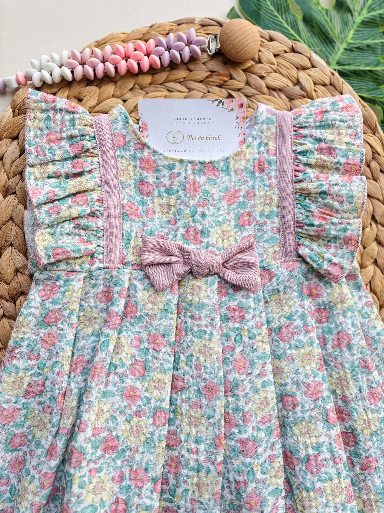 VESTINA A GIRO MANICA IN COTONE FLOREALE CON FIOCCHETTO CENTRALE MAQUILLAJE - Noi da piccoli
