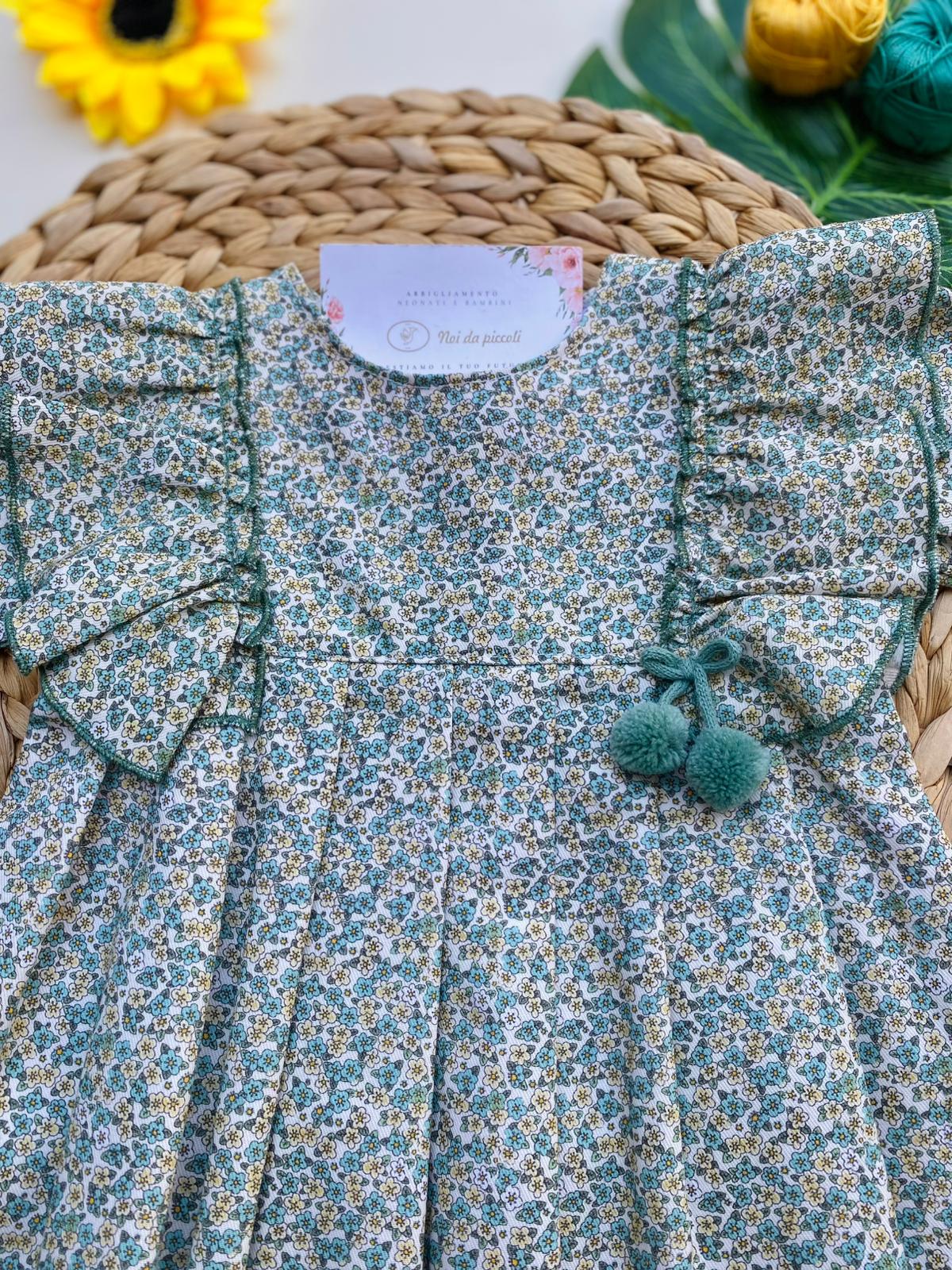 VESTINA A MANICA LUNGA FLOREALE 100 % COTONE VERDE SCURO - Noi da piccoli