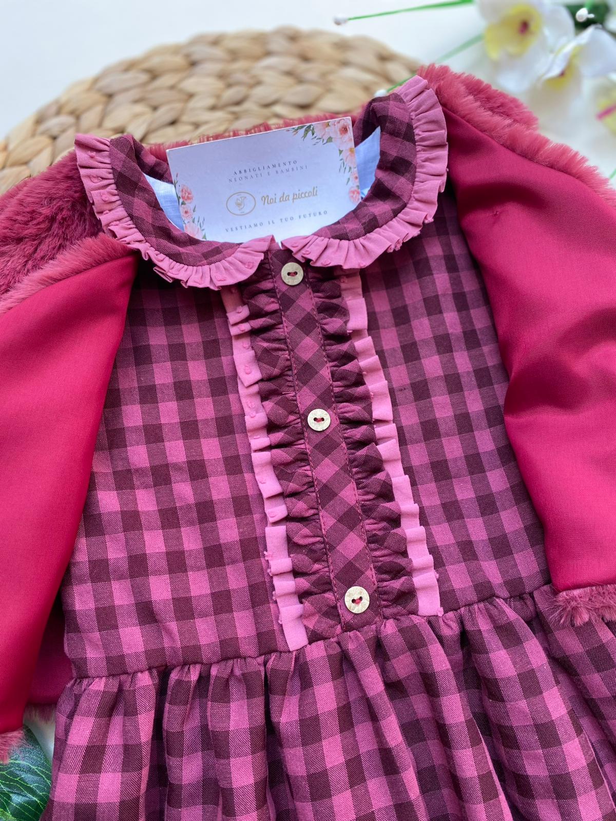 VESTINA A QUADRONI CON GILET FILATO CALDO MALVA QUADRONI - Noi da piccoli