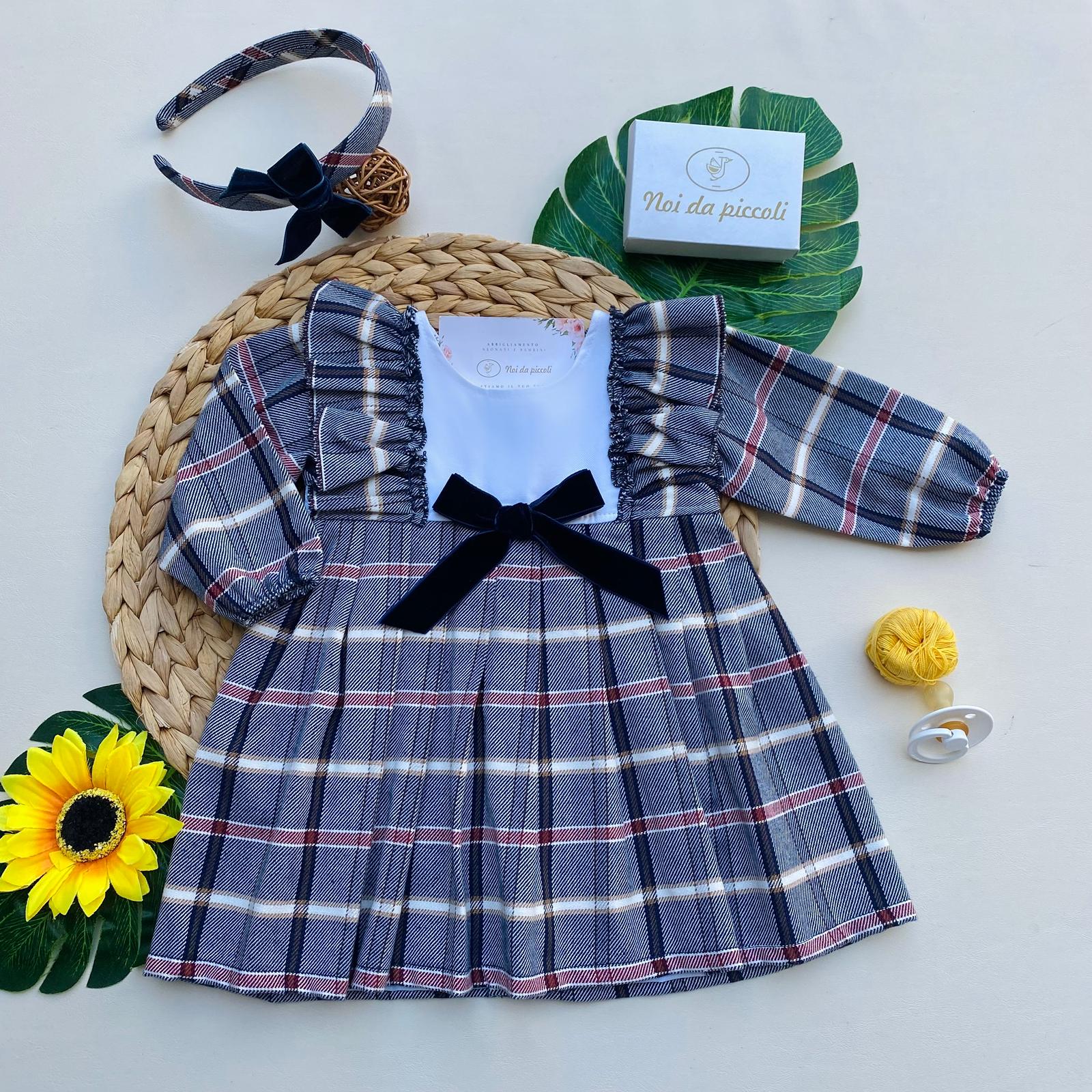 VESTINA A RIGHE CON FIOCCHETTO FILATO CALDO BLU MARINO - Noi da piccoli
