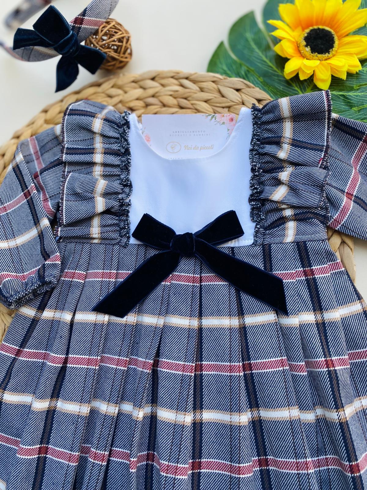 VESTINA A RIGHE CON FIOCCHETTO FILATO CALDO BLU MARINO - Noi da piccoli