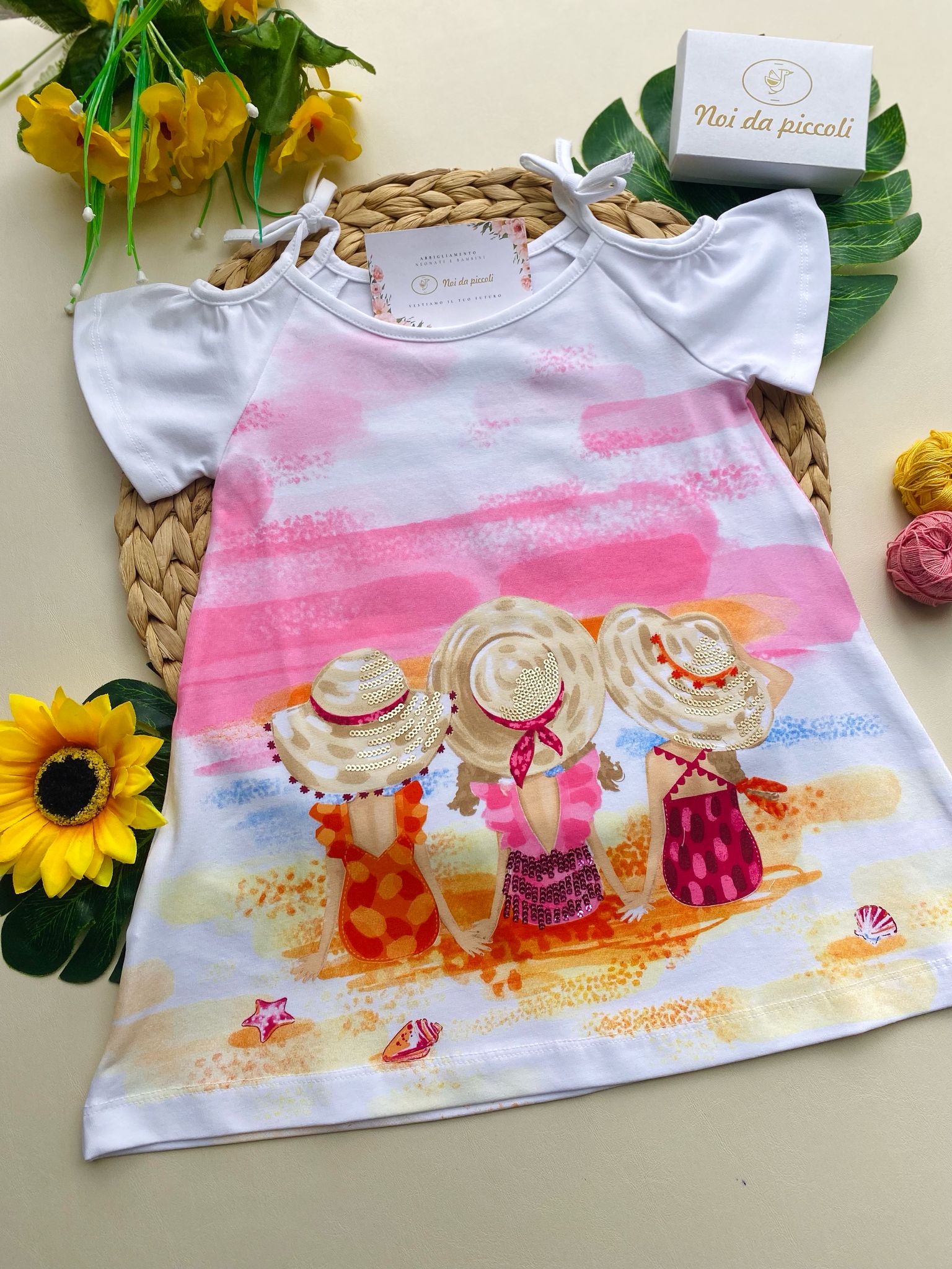 VESTINA BIANCA CON SFUMATURE COLORATE E DISEGNINI - Noi da piccoli