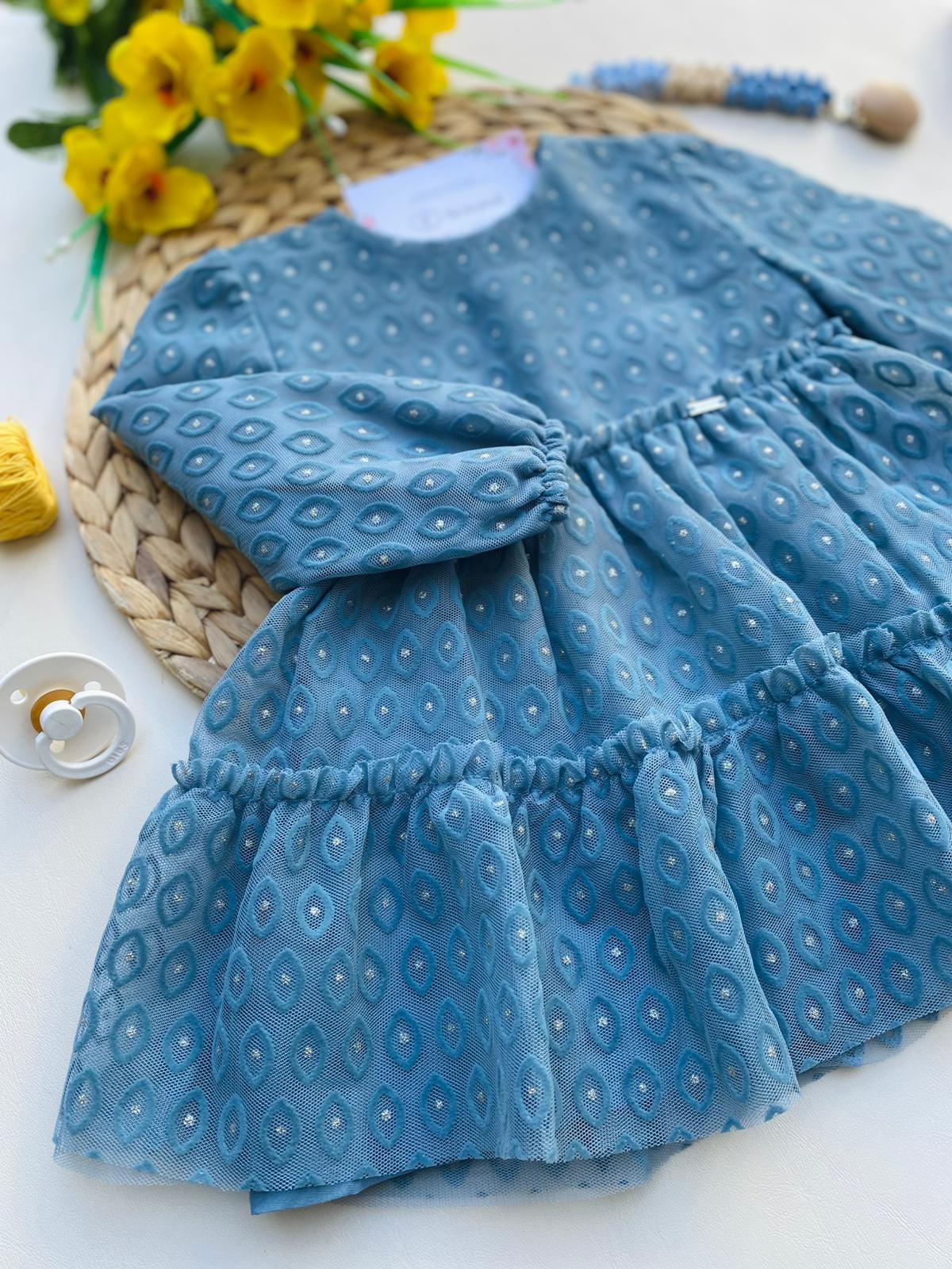 VESTINA CALDO COTONE CON BRILLANTINI CIELO - Noi da piccoli