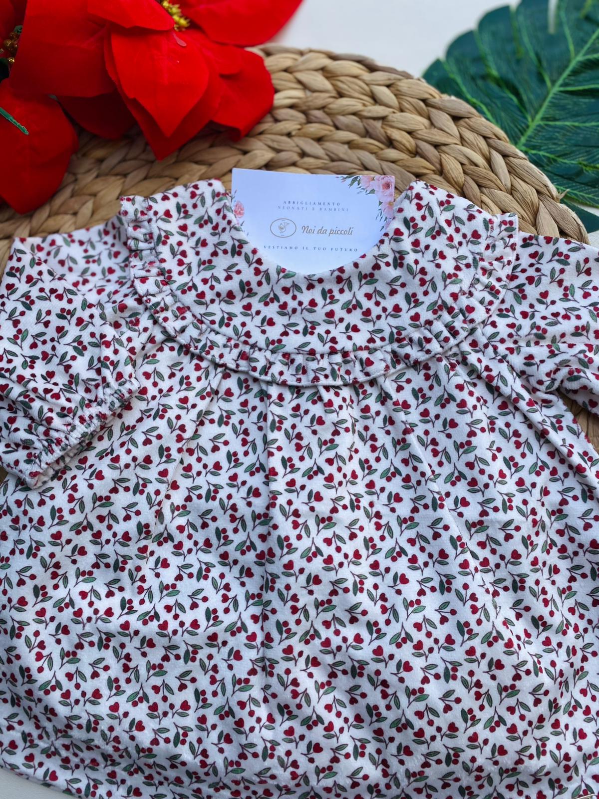 VESTINA CON CILIEGINE E CUORICINI FILATO CALDO GUINDA - Noi da piccoli