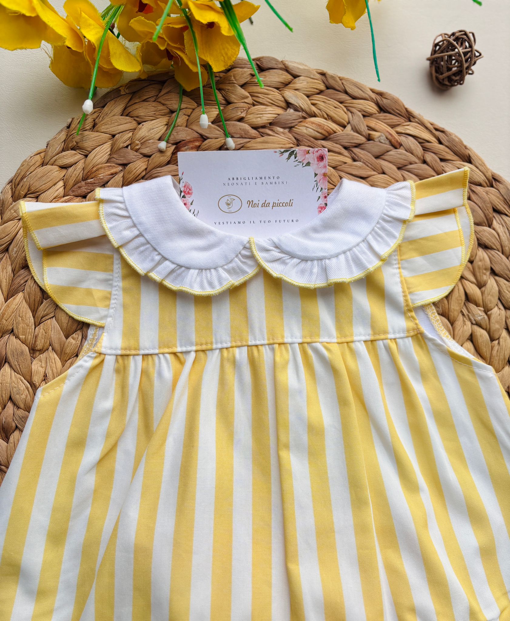 VESTINA CON CULOTTINA A RIGHE IN COTONE AMARILLO - Noi da piccoli