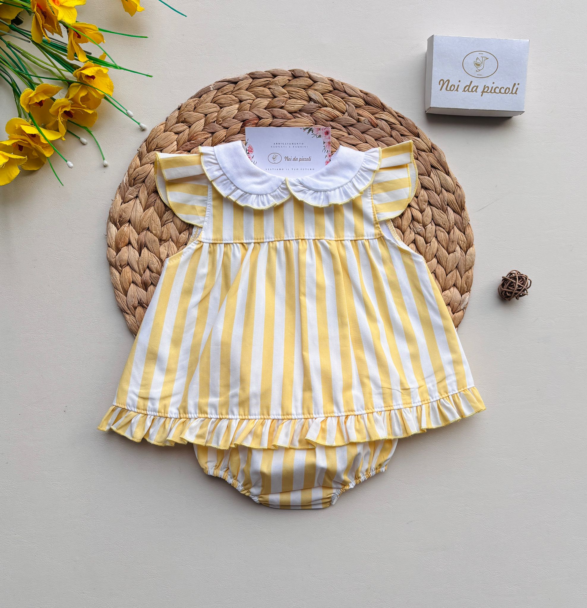 VESTINA CON CULOTTINA A RIGHE IN COTONE AMARILLO - Noi da piccoli