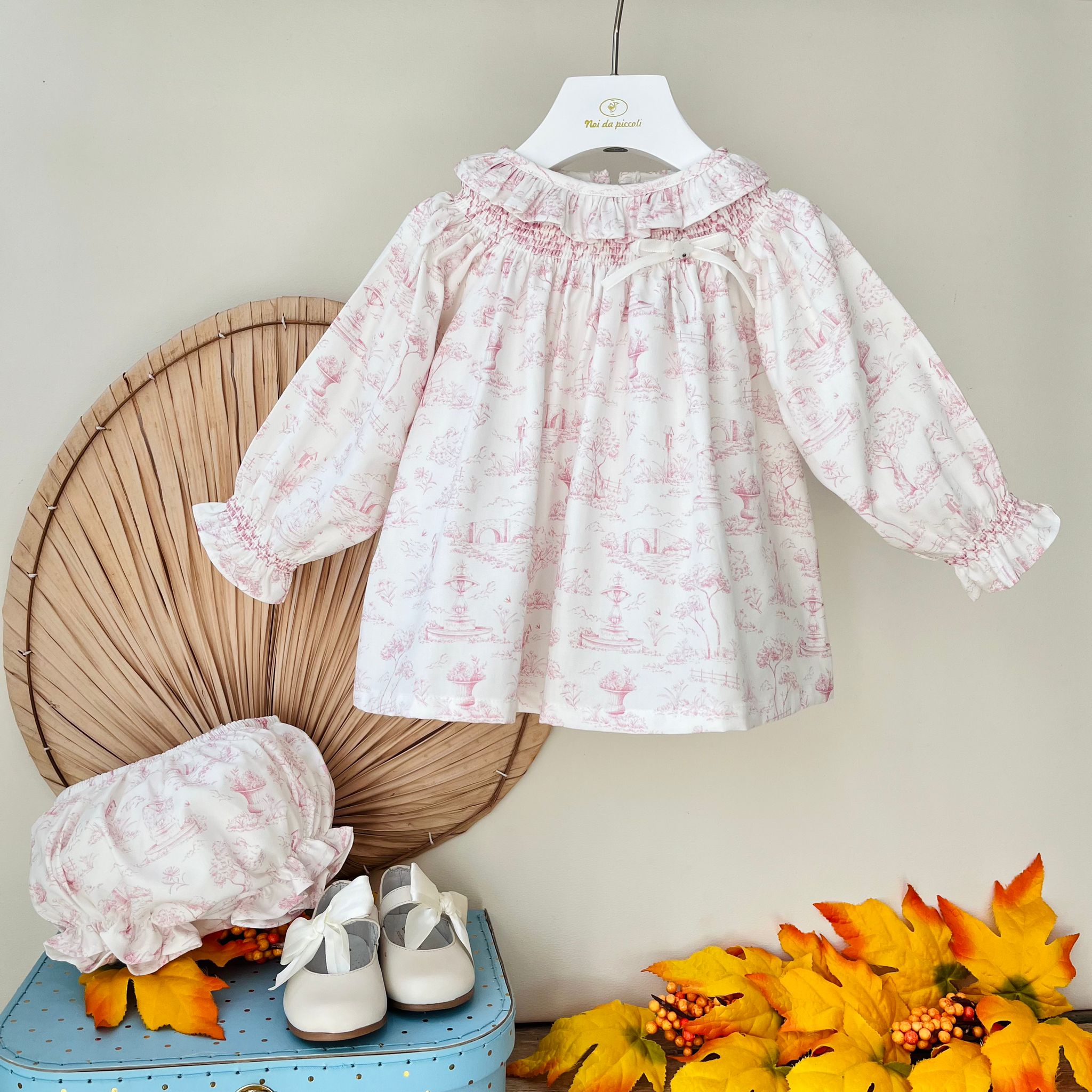 VESTINA CON CULOTTINA IN CALDO COTONE BIANCO ROSA - Noi da piccoli