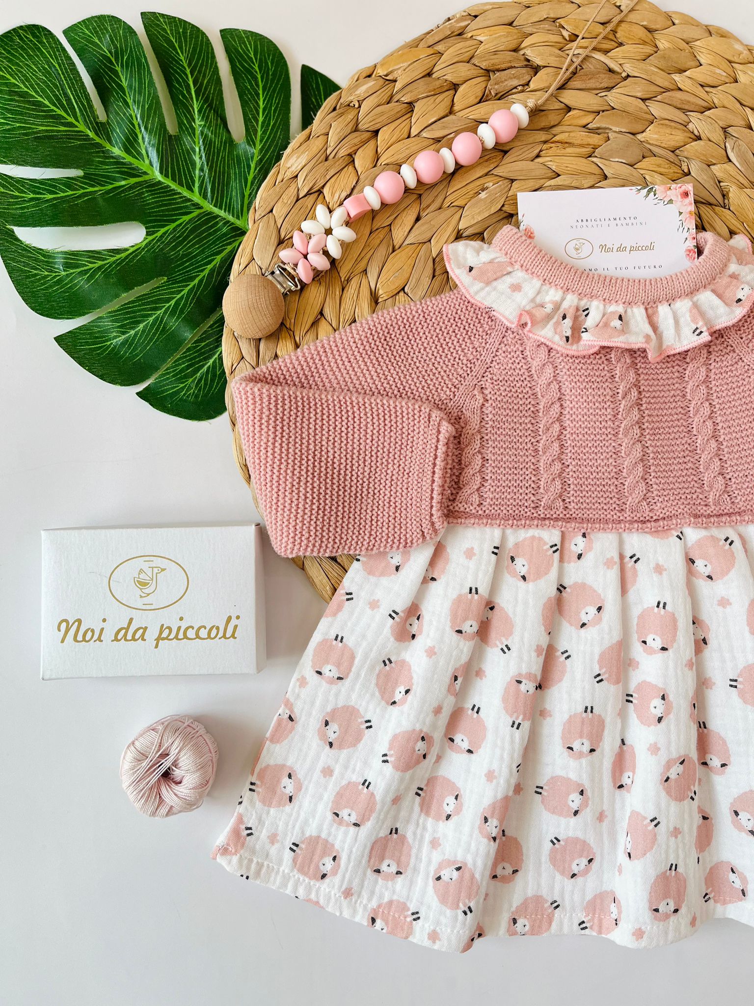 VESTINA CON PECORELLE 100% CALDO COTONE ROSA EMPOLVADO - Noi da piccoli