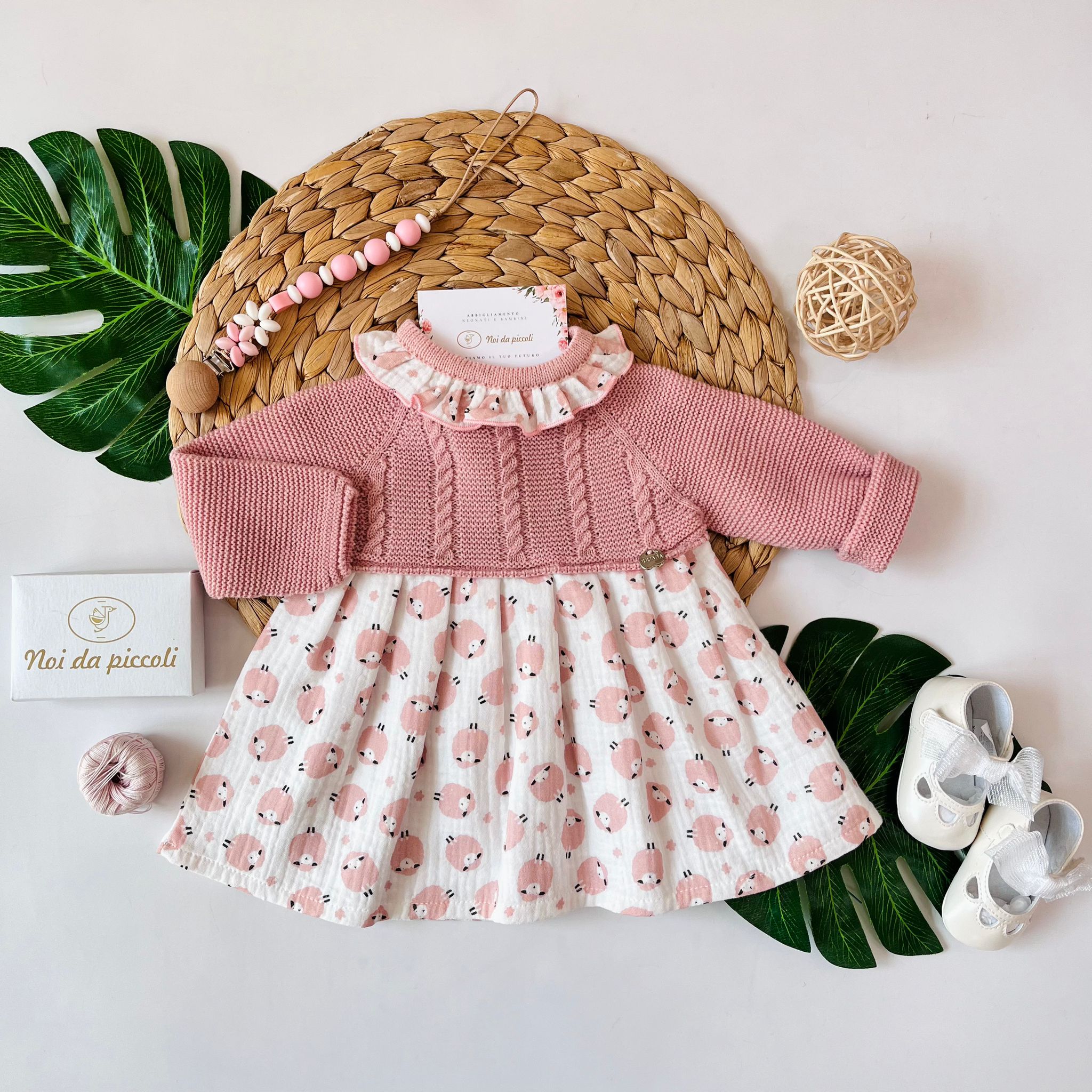 VESTINA CON PECORELLE 100% CALDO COTONE ROSA EMPOLVADO - Noi da piccoli