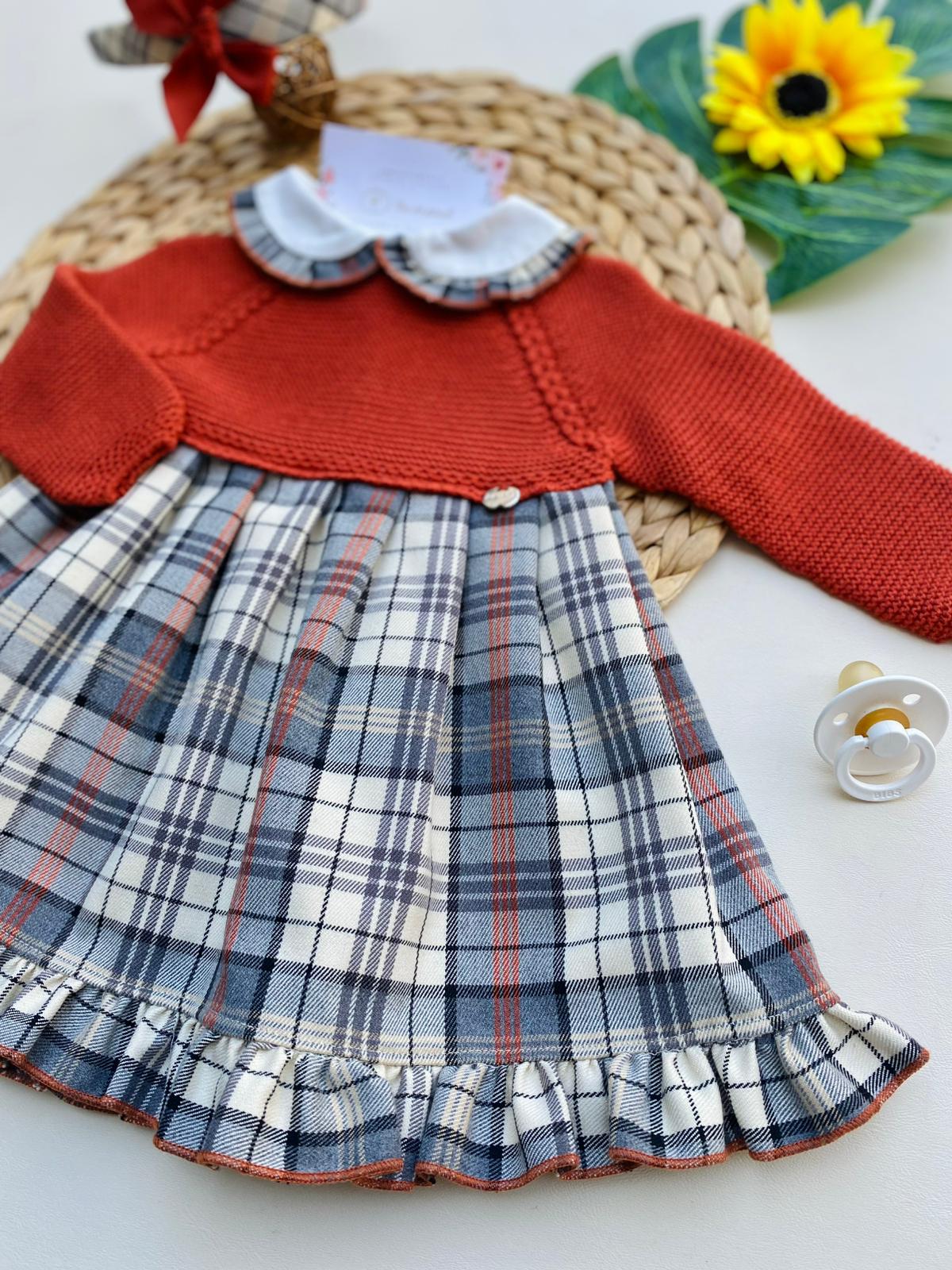 VESTINA CON QUADRONI 100% CALDO COTONE RUGGINE - Noi da piccoli