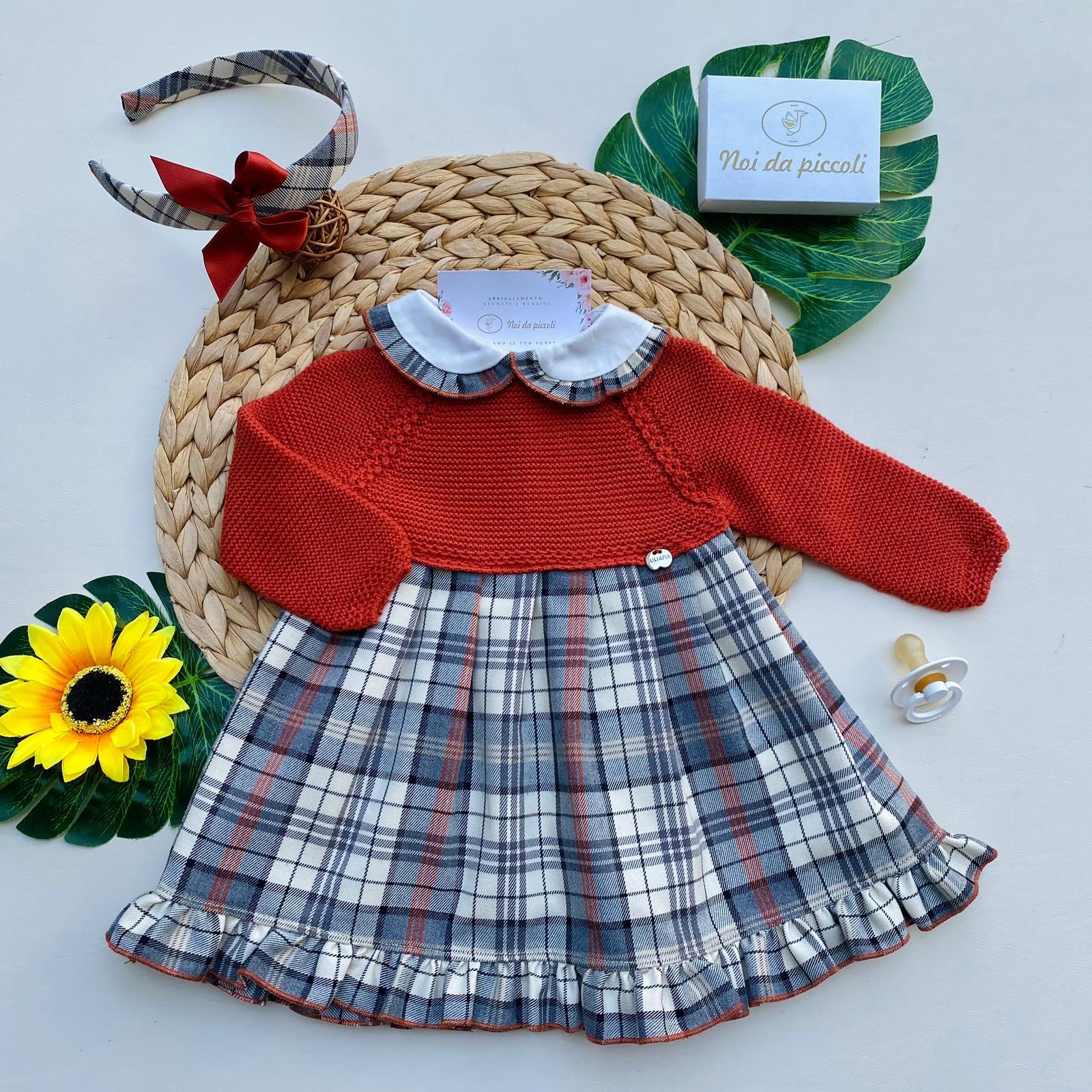 VESTINA CON QUADRONI 100% CALDO COTONE RUGGINE - Noi da piccoli