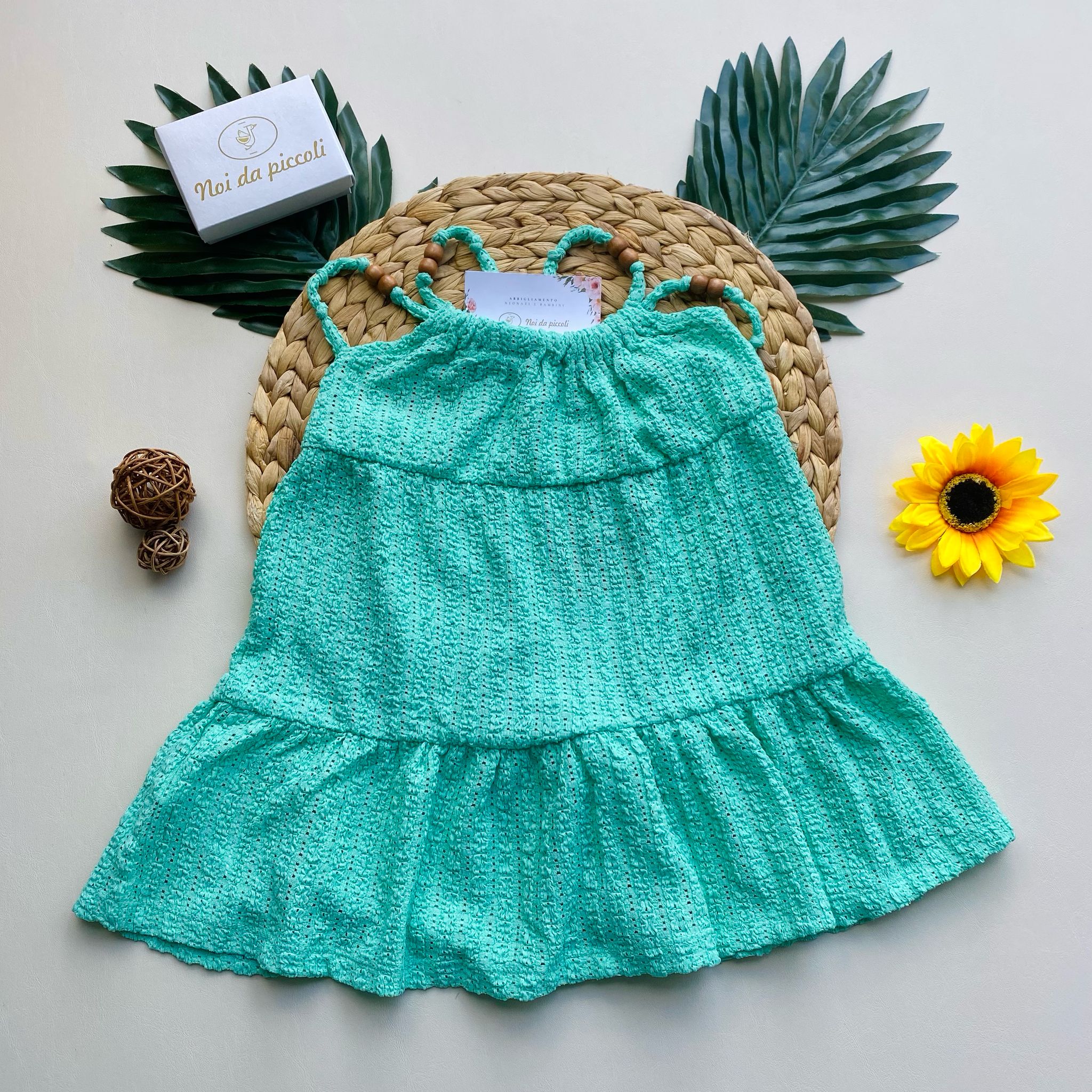 VESTINA COPRICOSTUME VERDE ACQUA CON RICAMINI AD INTRECCIO - Noi da piccoli