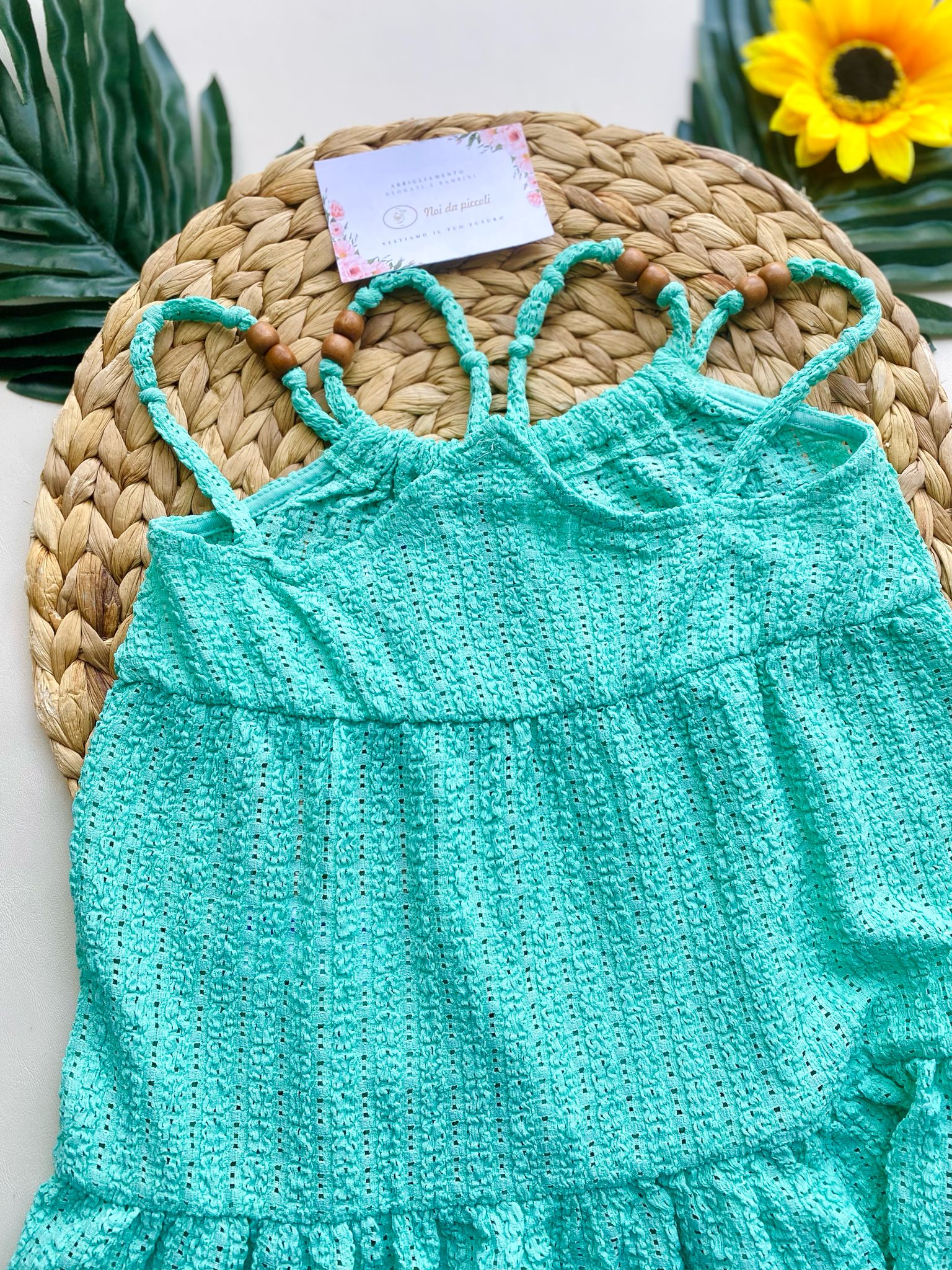 VESTINA COPRICOSTUME VERDE ACQUA CON RICAMINI AD INTRECCIO - Noi da piccoli