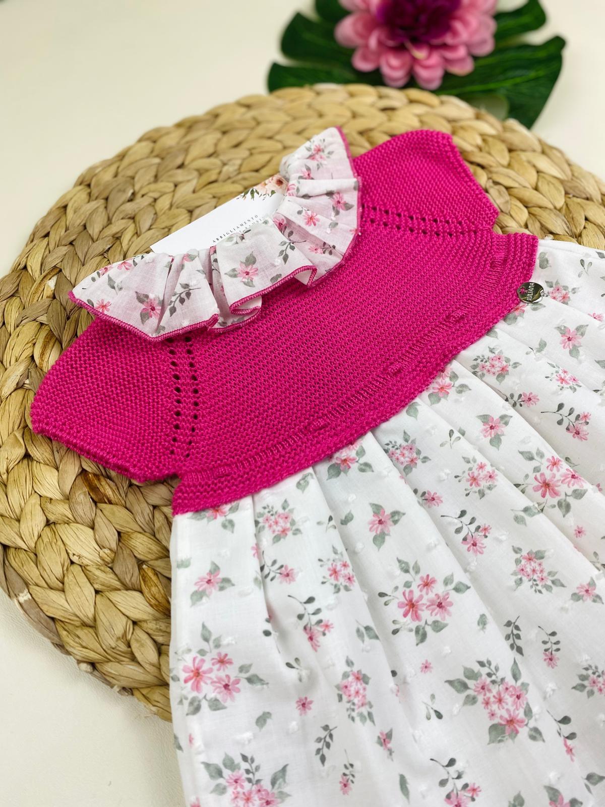 VESTINA FILATO E COTORE FUCSIA E FIORI - Noi da piccoli