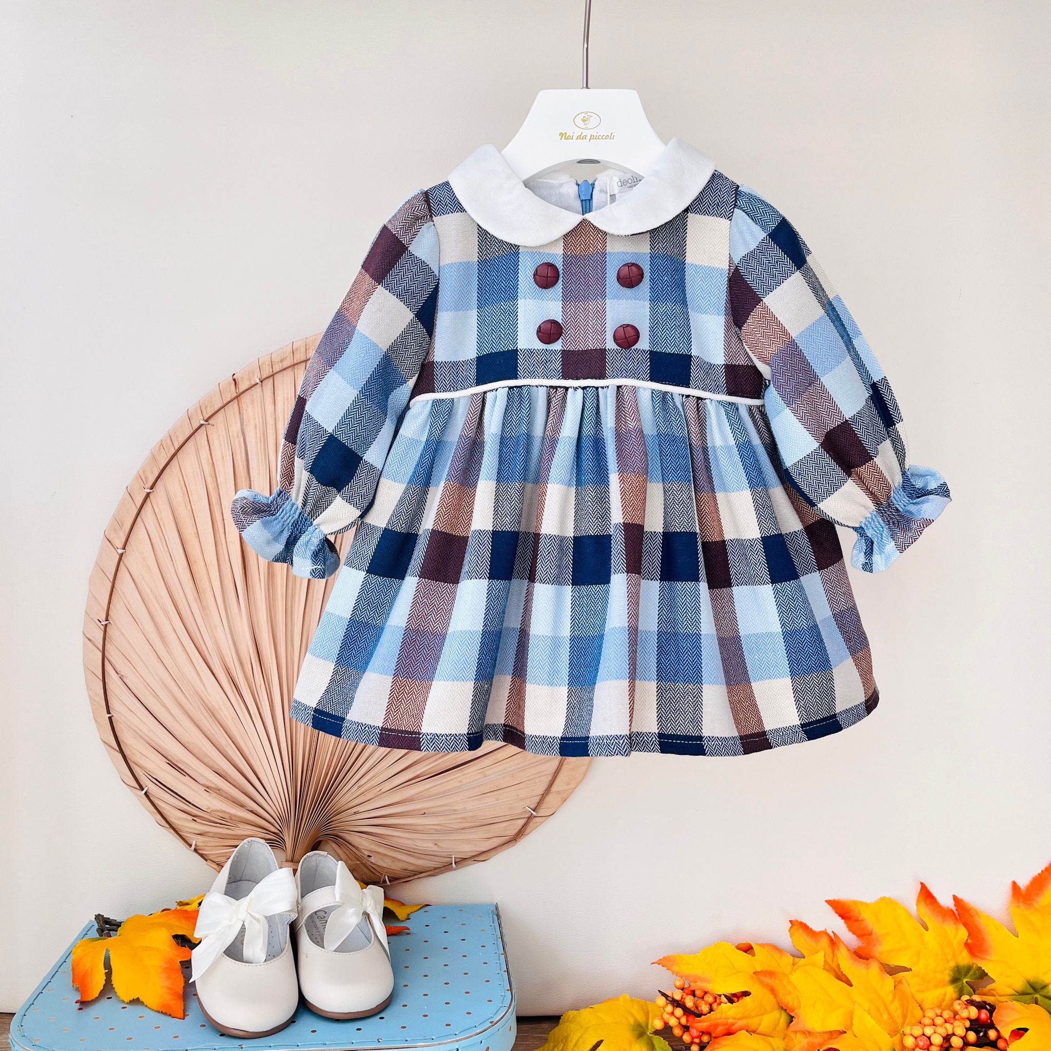 VESTINA IN CALDO COTONE A QUADRONI CIELO - Noi da piccoli