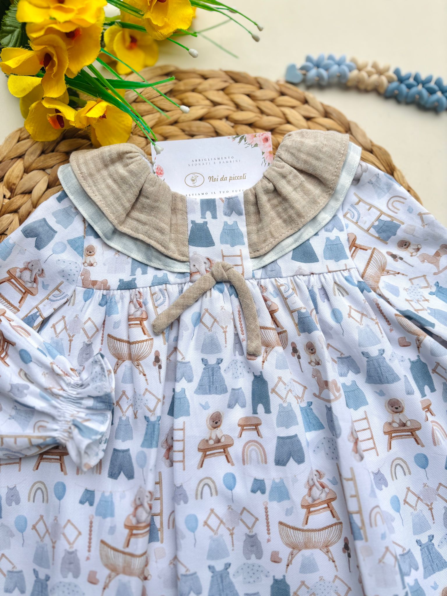 VESTINA IN CALDO COTONE CON VARI DISEGNINI CIELO BEIGE - Noi da piccoli