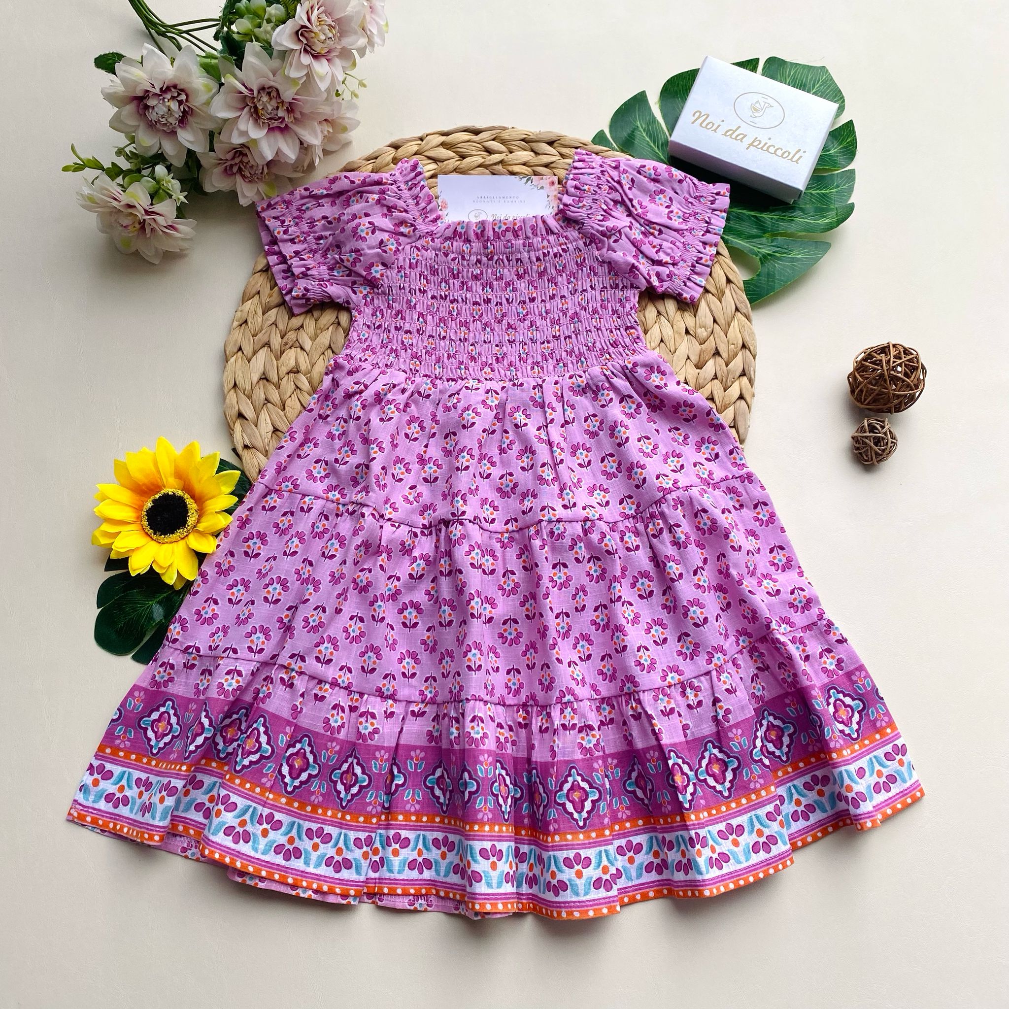 VESTINA IN COLORAZIONE MALVA CON FIORELLINI - Noi da piccoli