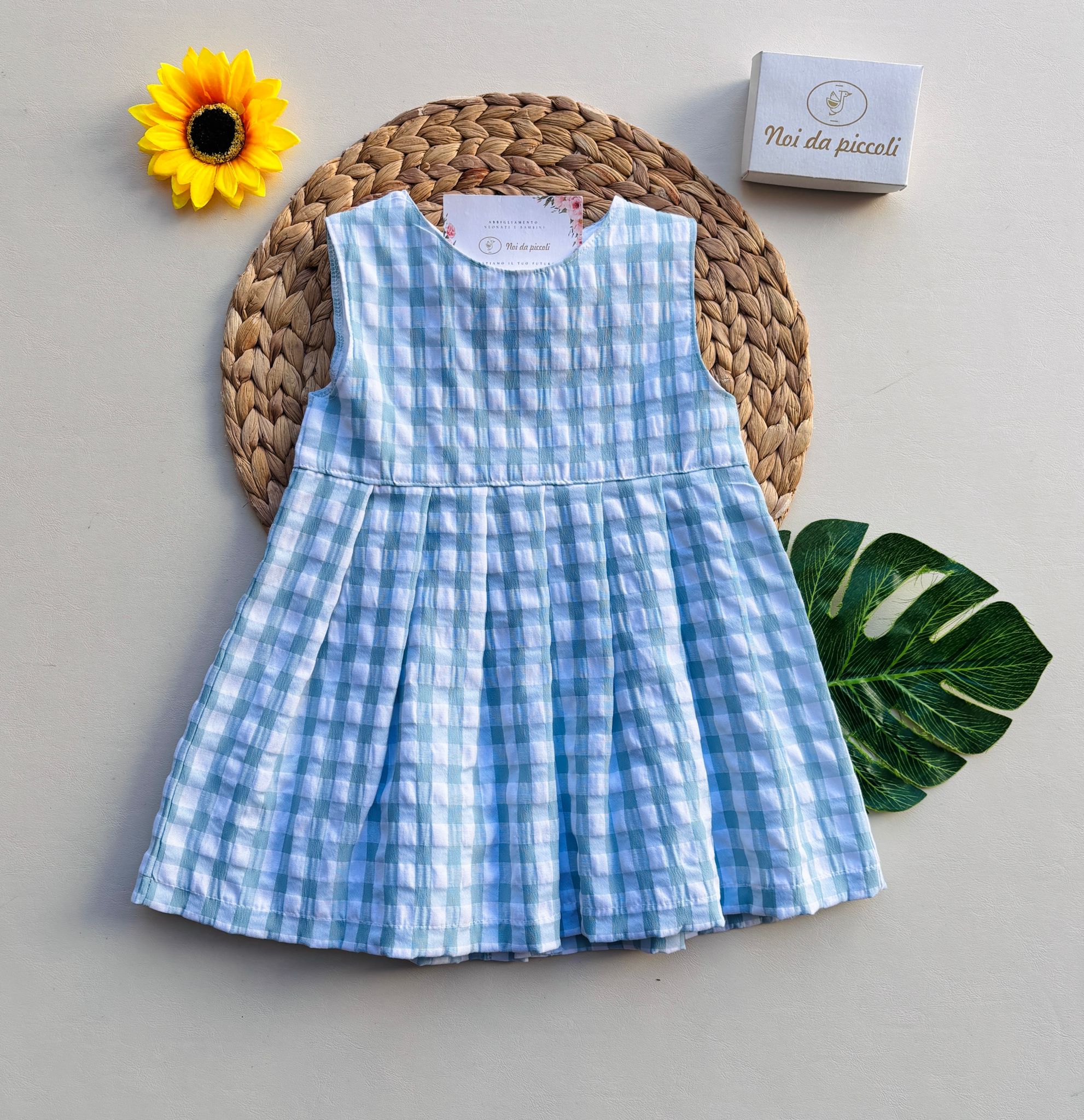 VESTINA IN COTONE A GIRO MANICA A QUADRONI NUBE - Noi da piccoli